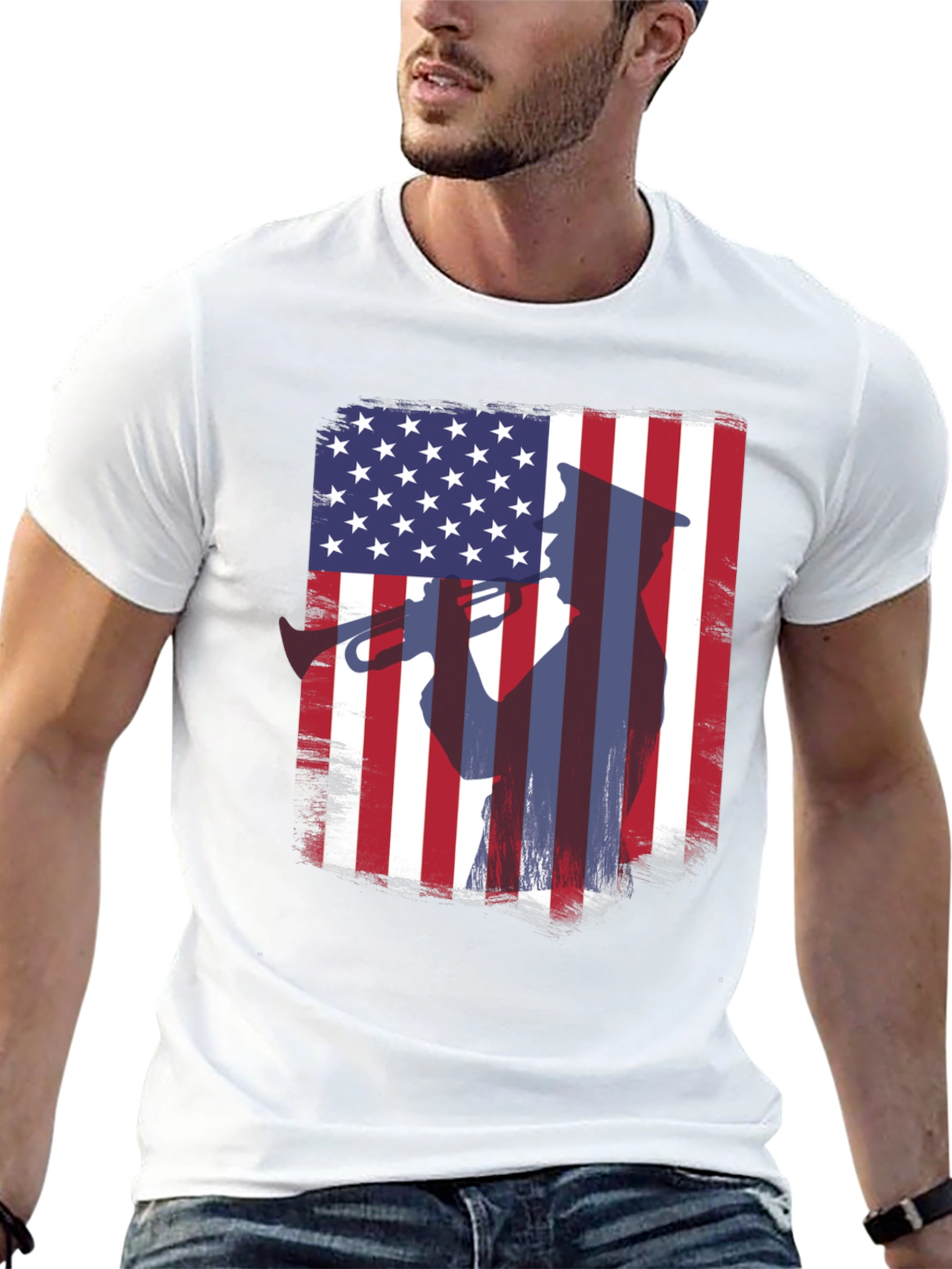 Patriotic Trumpet Player American Flag T-Shirt