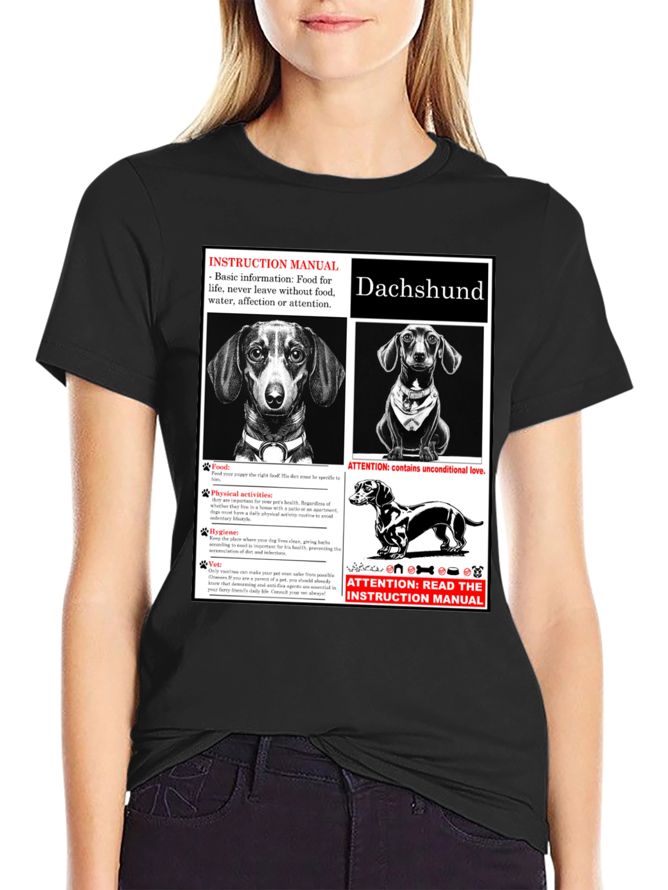Dachshund Dog Breed Instruction Manual Black T-Shirt