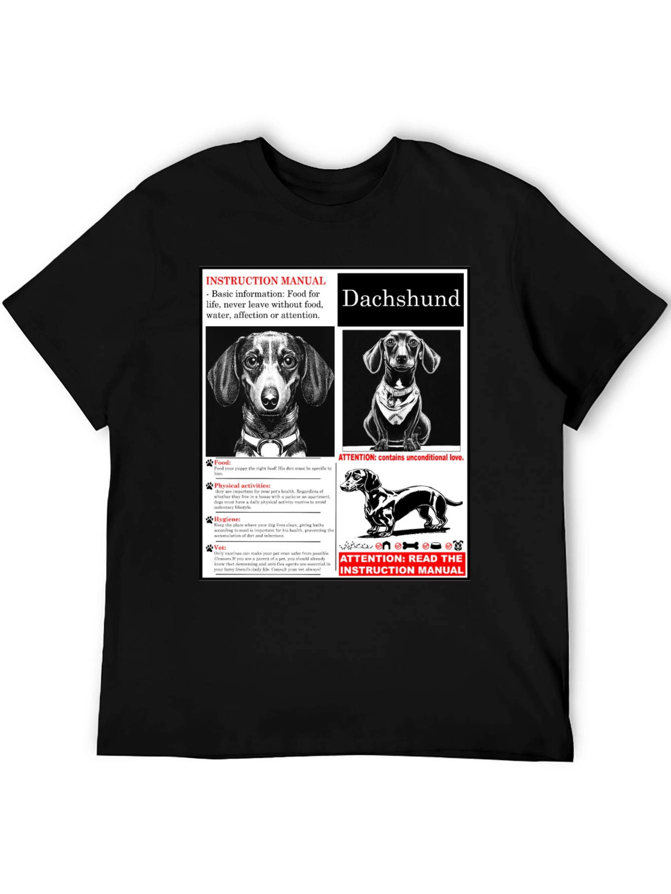 Dachshund Dog Breed Instruction Manual Black T-Shirt
