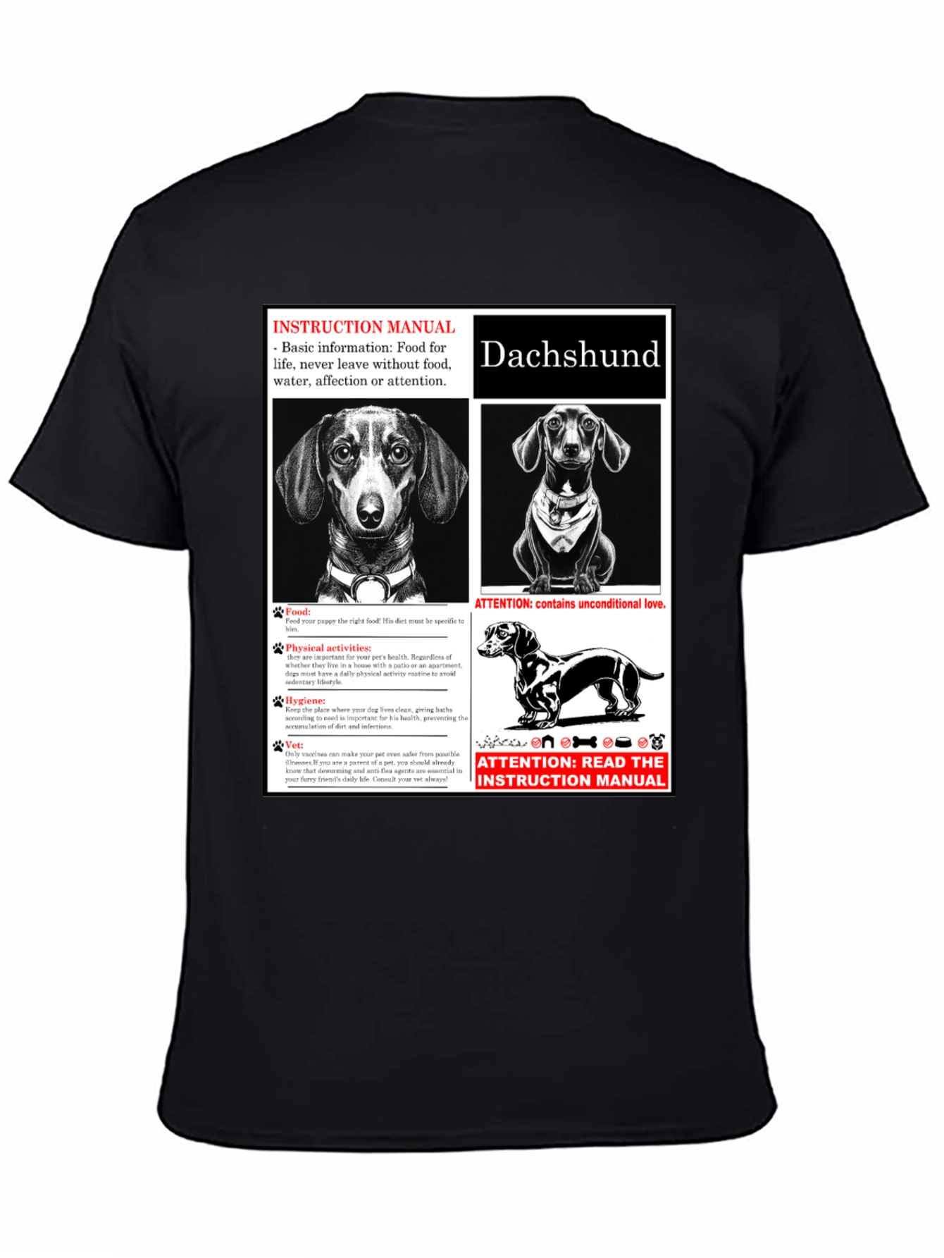 Dachshund Dog Breed Instruction Manual Black T-Shirt