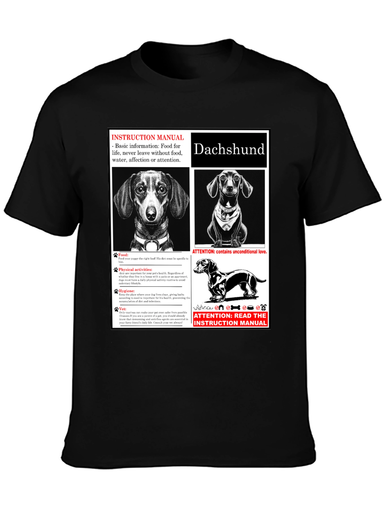 Dachshund Dog Breed Instruction Manual Black T-Shirt