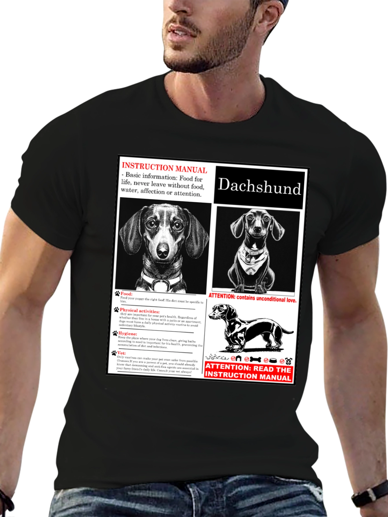 Dachshund Dog Breed Instruction Manual Black T-Shirt