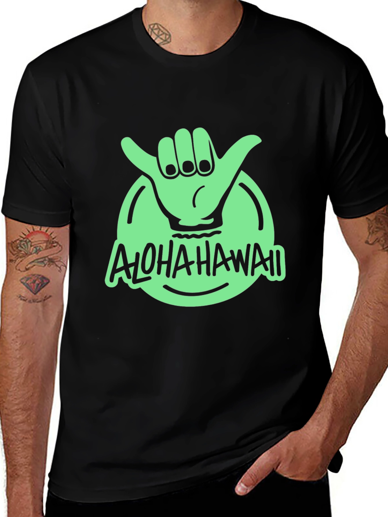 Aloha Hawaii Shaka Hand Graphic Tee - Black