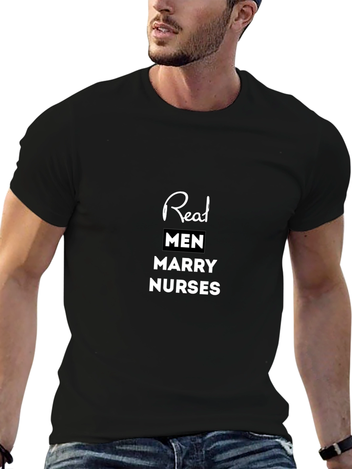 Real Men Marry Nurses Black Tee
