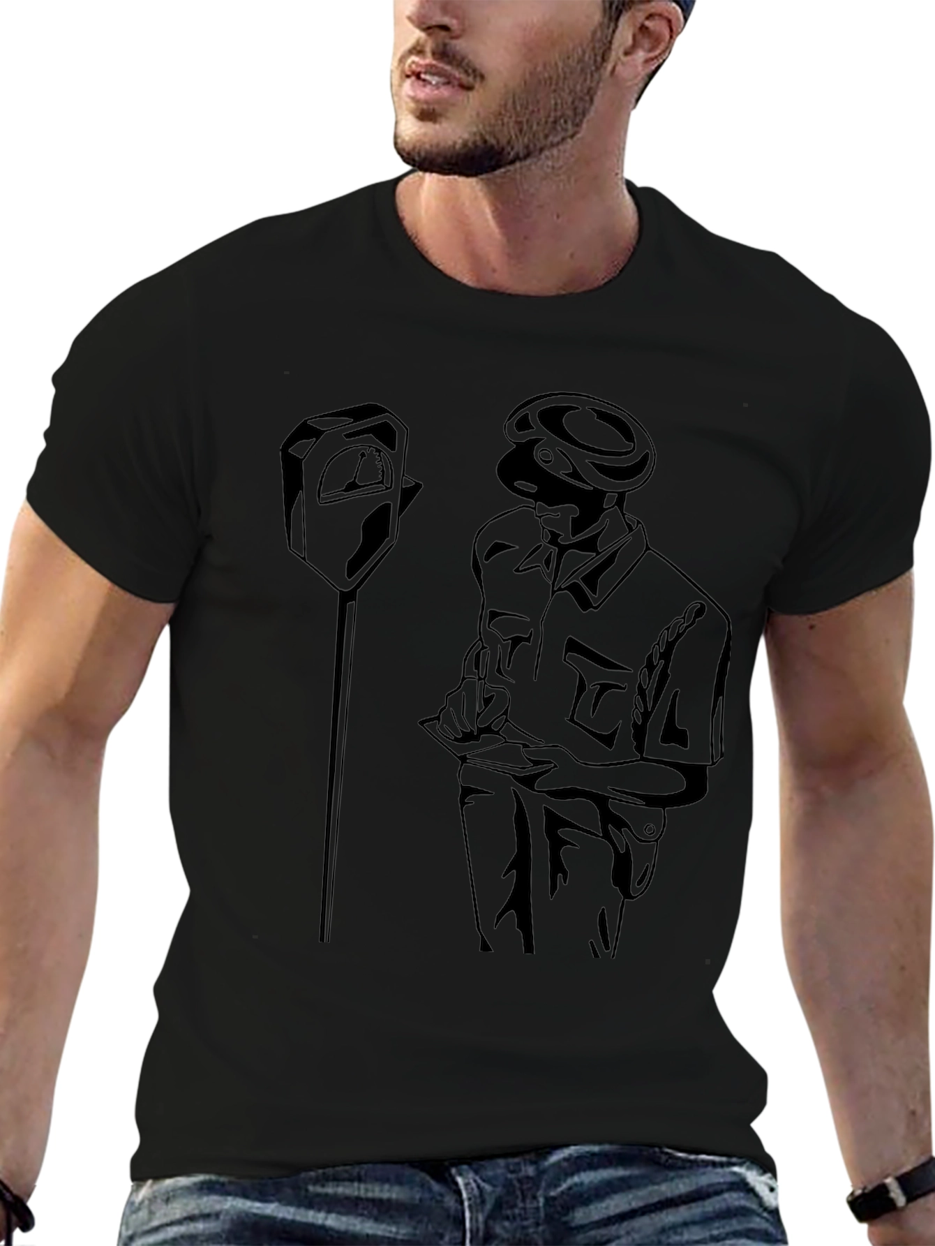 Black T-Shirt with Parking Officer Design