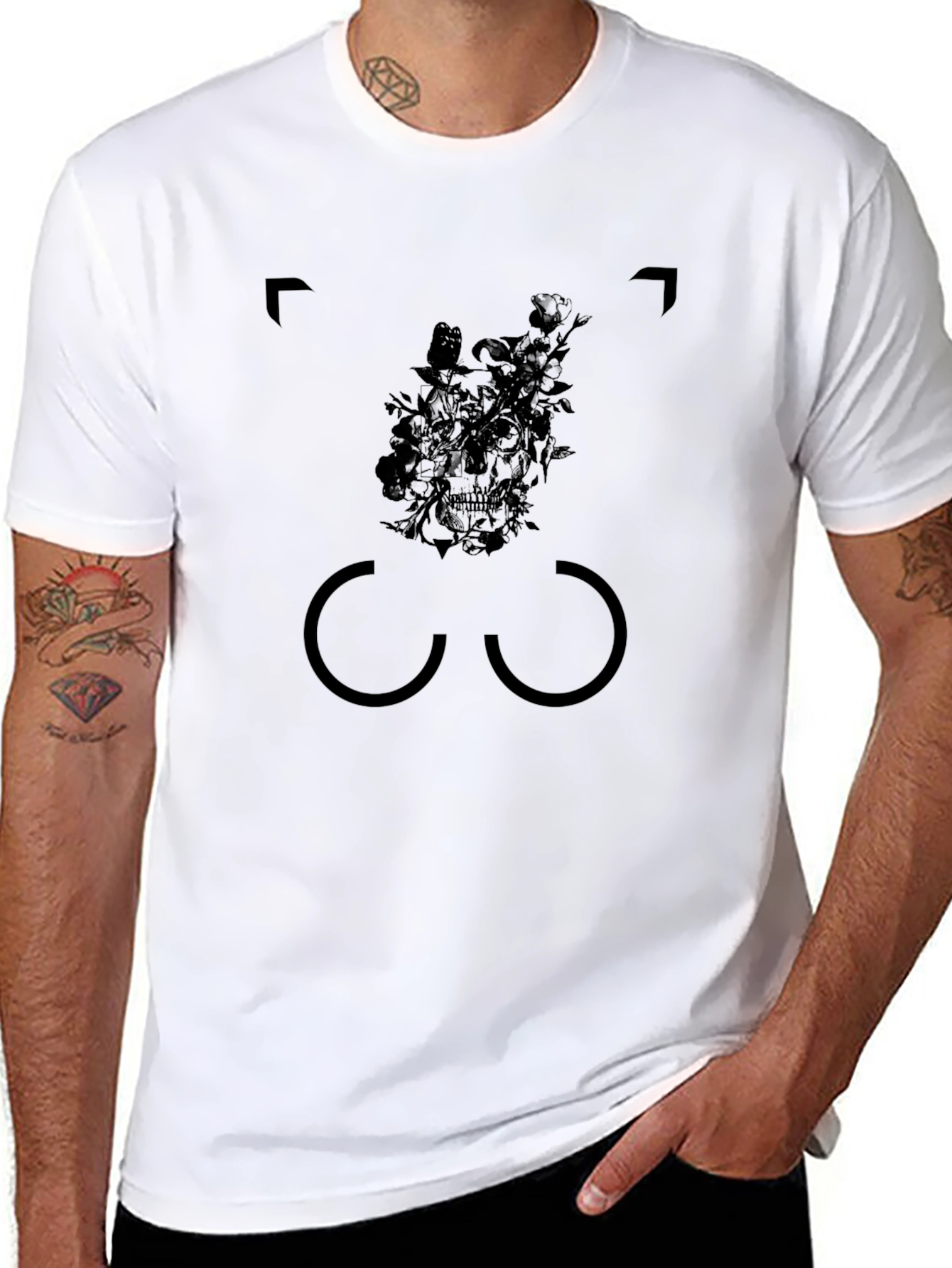 Skull Floral Graphic Tee - Mens Black T-Shirt