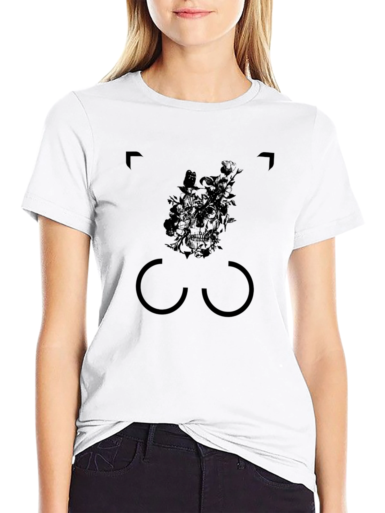 Skull Floral Graphic Tee - Mens Black T-Shirt