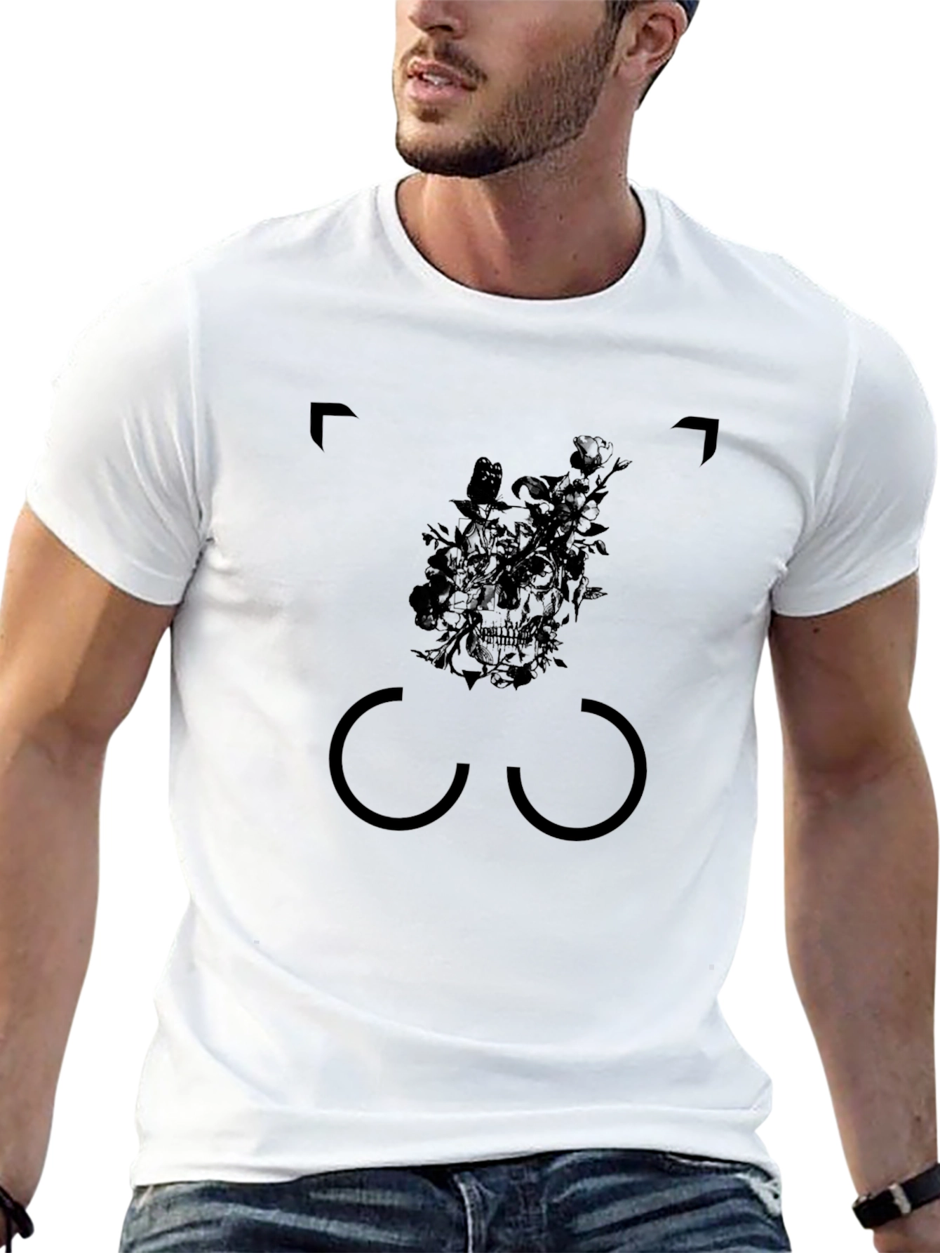 Skull Floral Graphic Tee - Mens Black T-Shirt