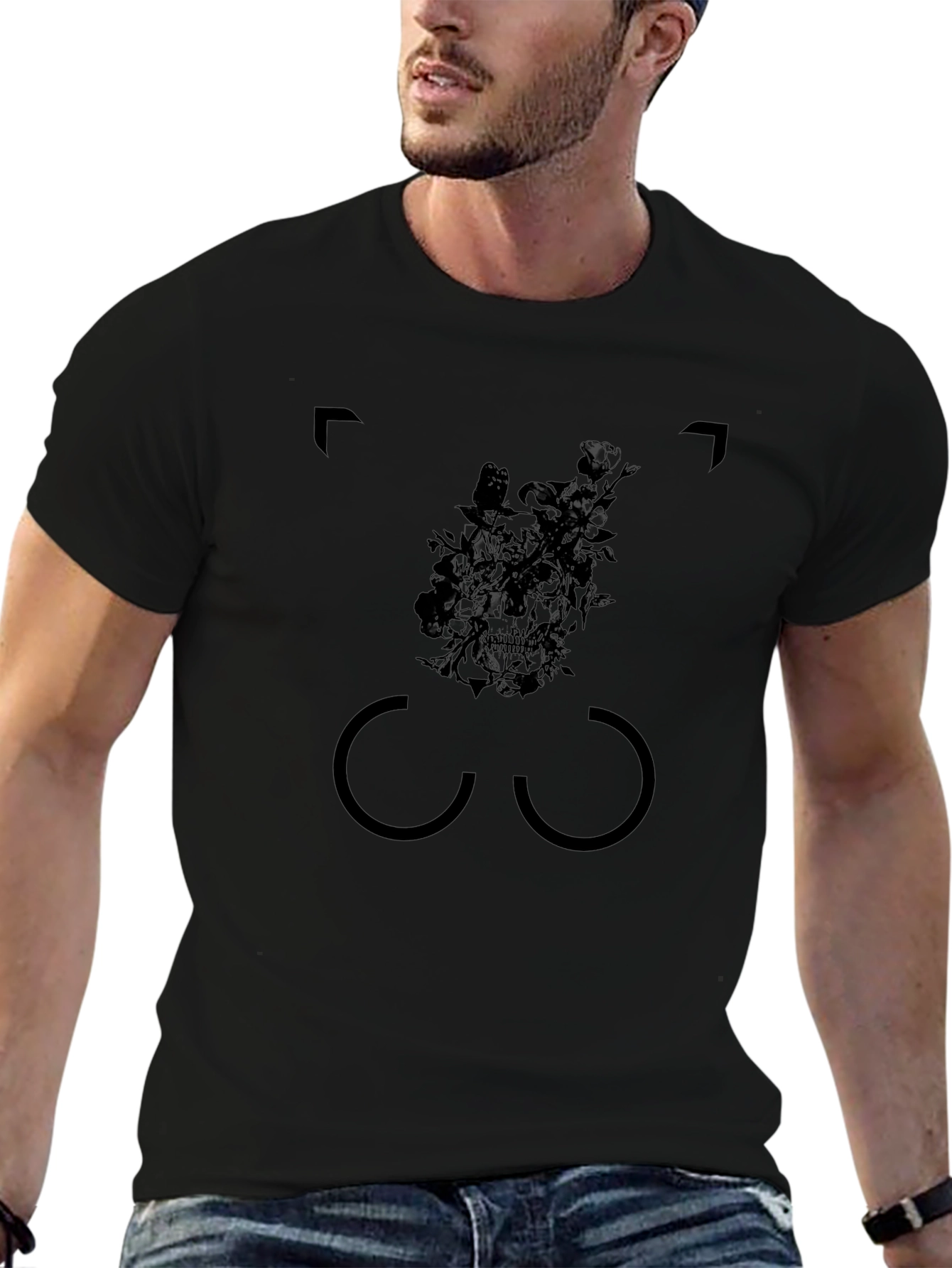 Skull Floral Graphic Tee - Mens Black T-Shirt