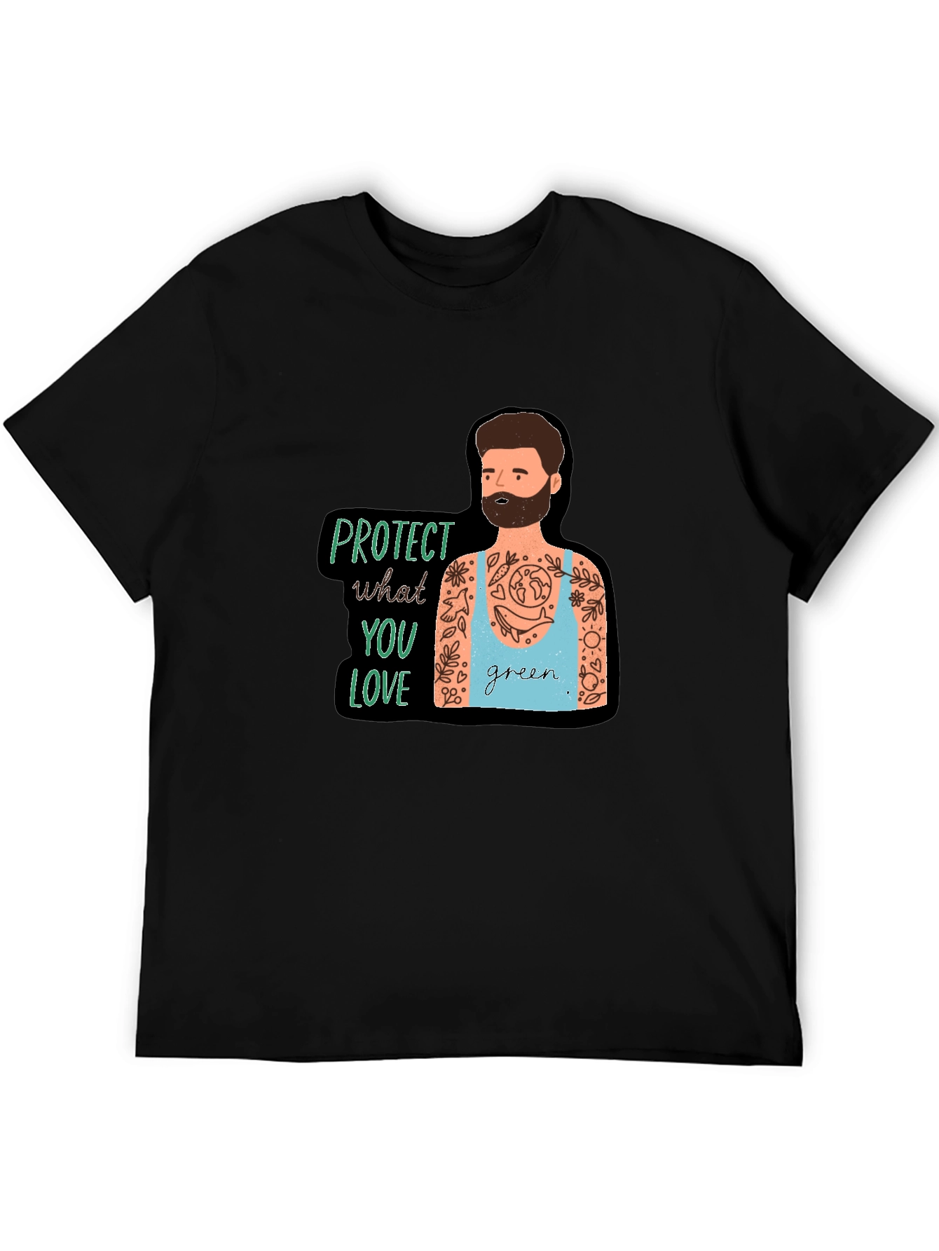 Eco-Friendly Protect Nature Graphic Black T-Shirt