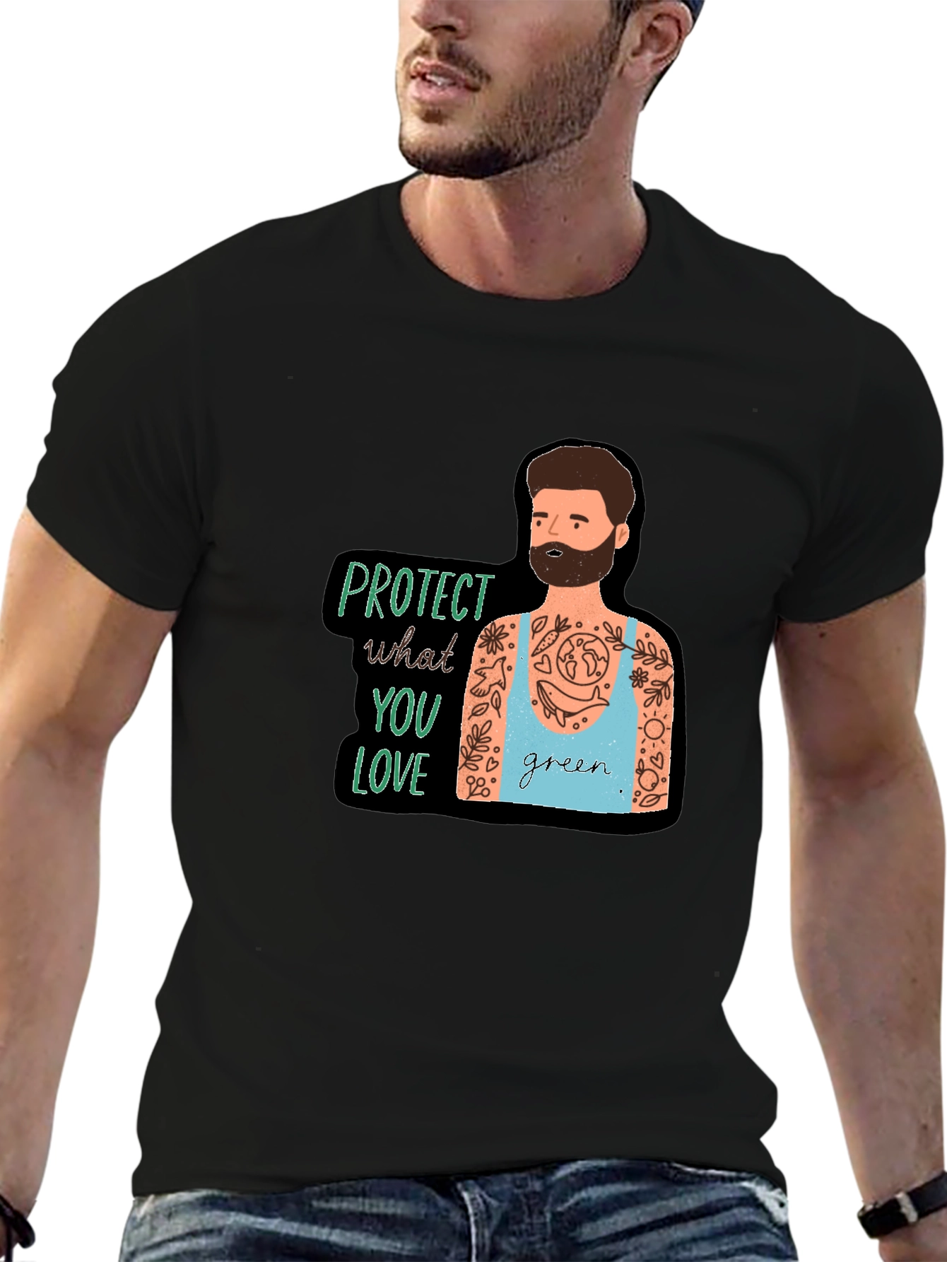 Eco-Friendly Protect Nature Graphic Black T-Shirt