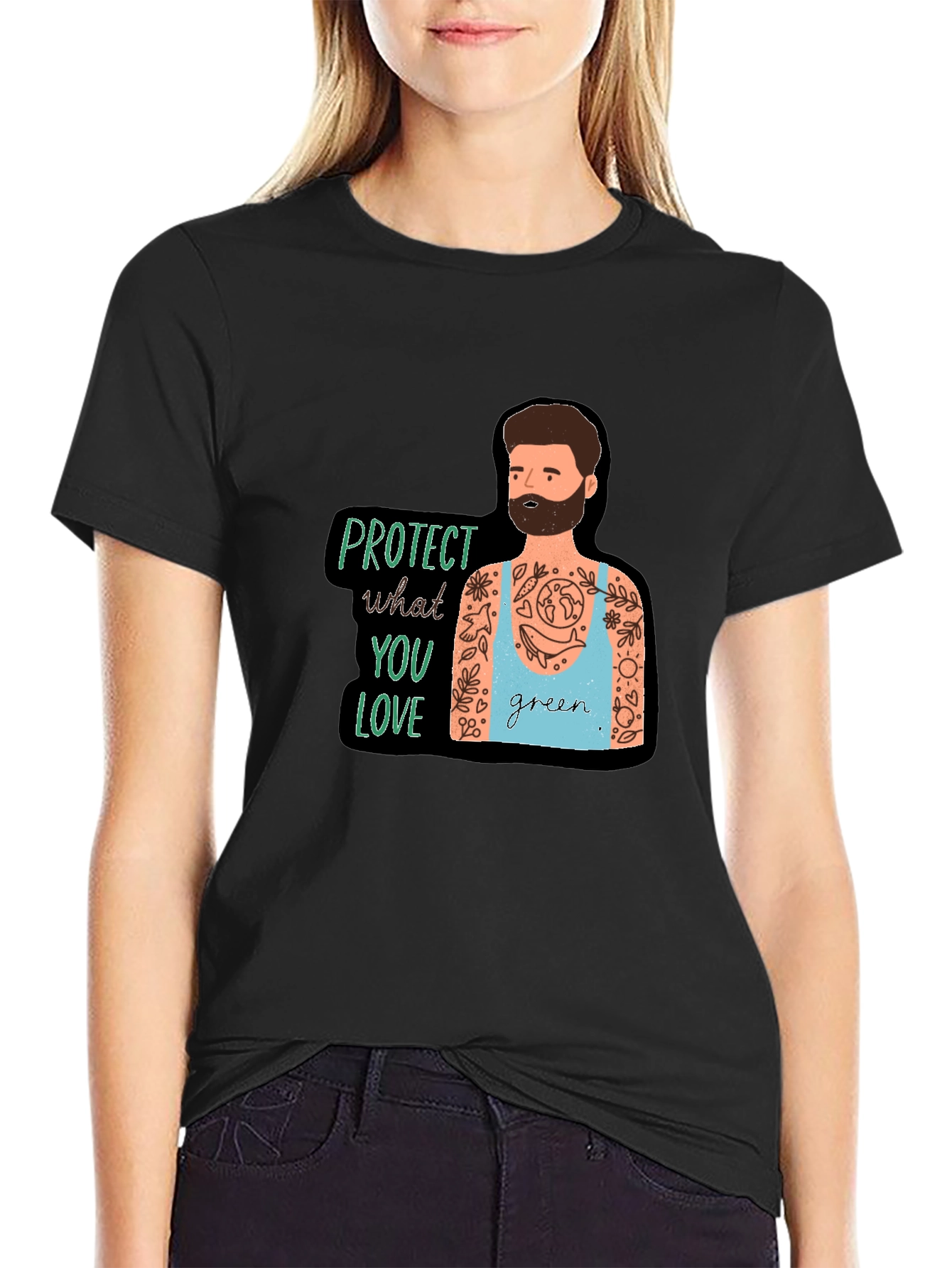 Eco-Friendly Protect Nature Graphic Black T-Shirt