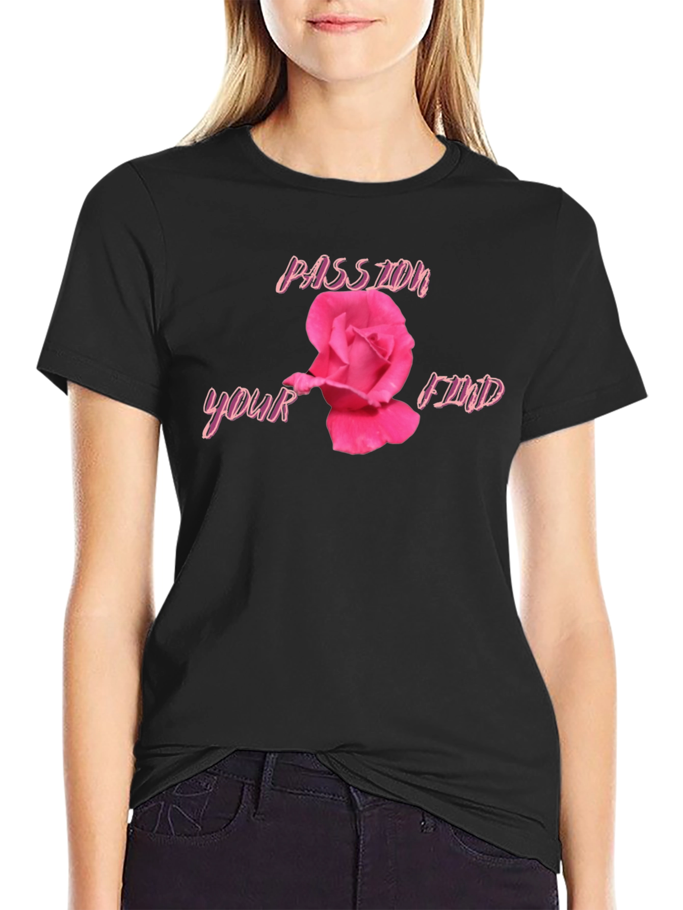 Passion Find Rose Black T-Shirt