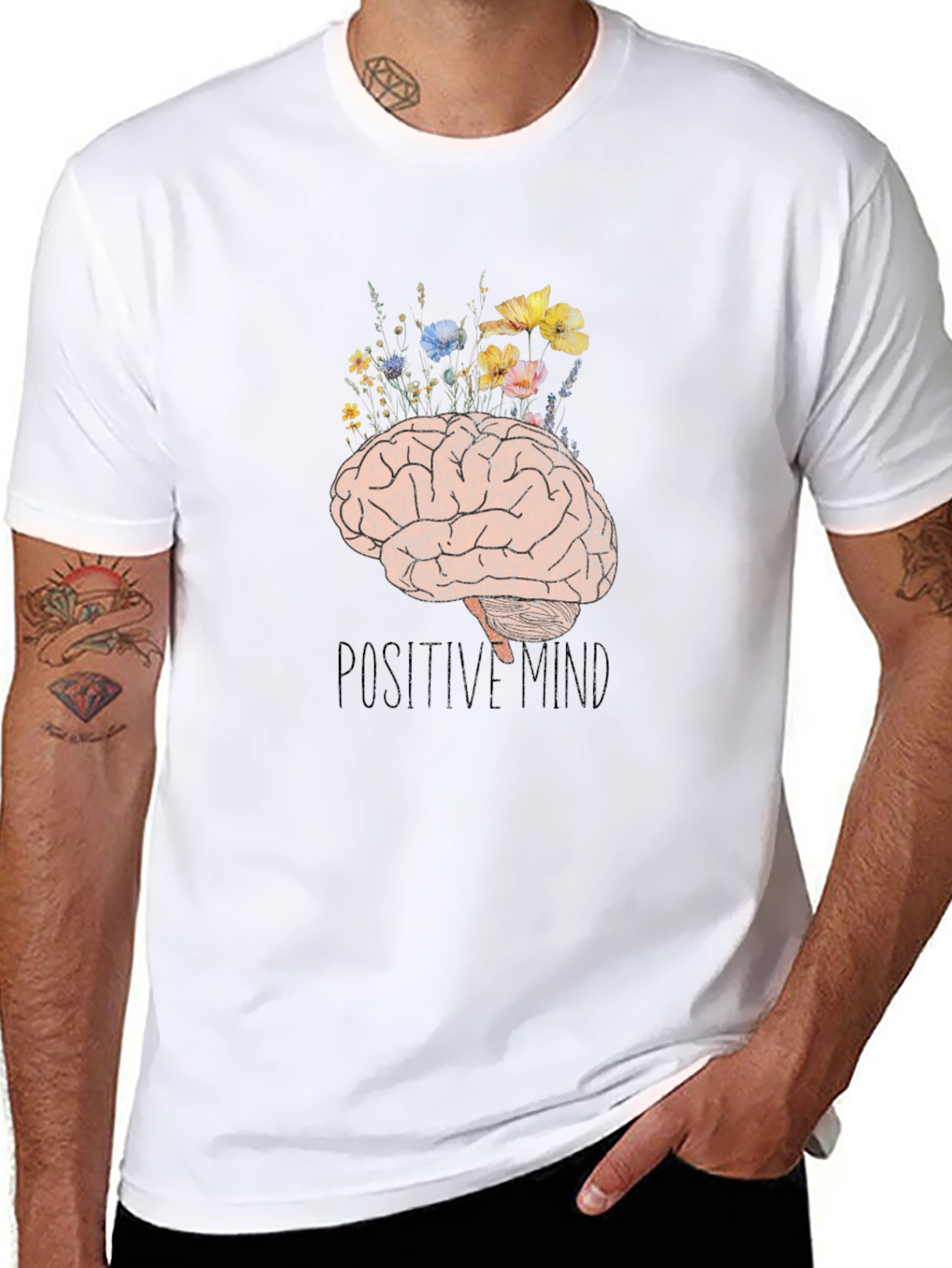 Positive Mind Brain Floral Graphic Tee - Unisex