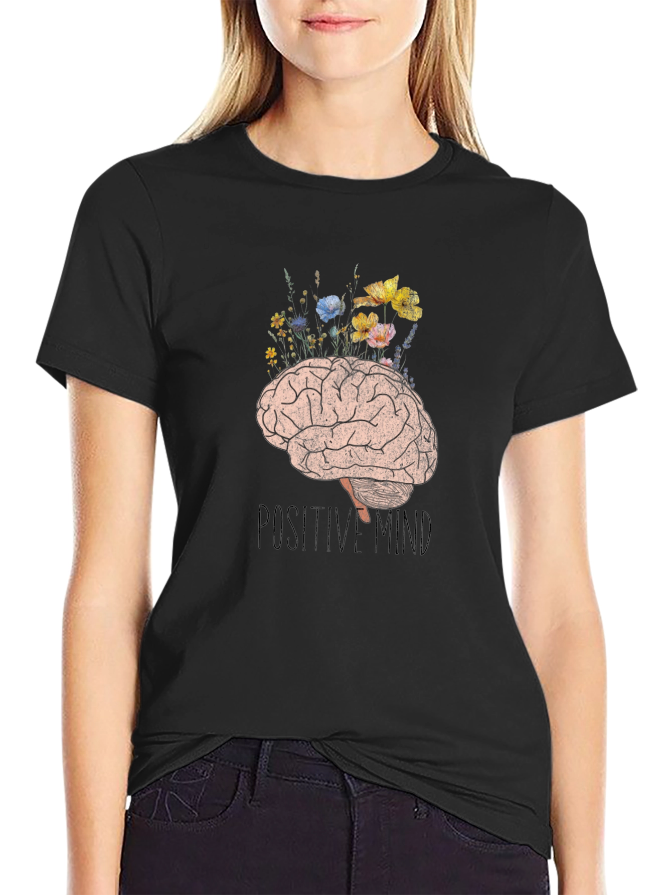Positive Mind Brain Floral Graphic Tee - Unisex
