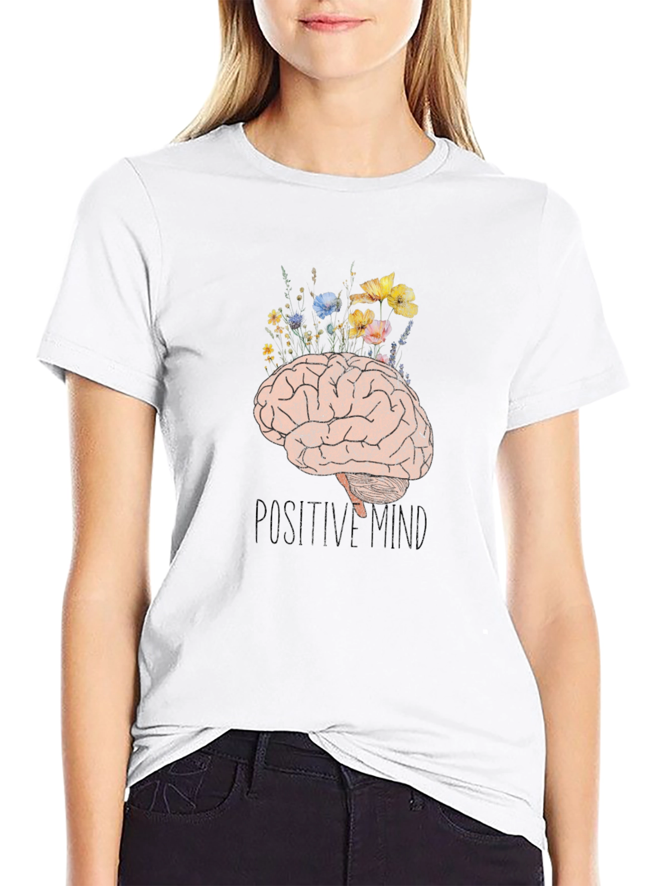 Positive Mind Brain Floral Graphic Tee - Unisex