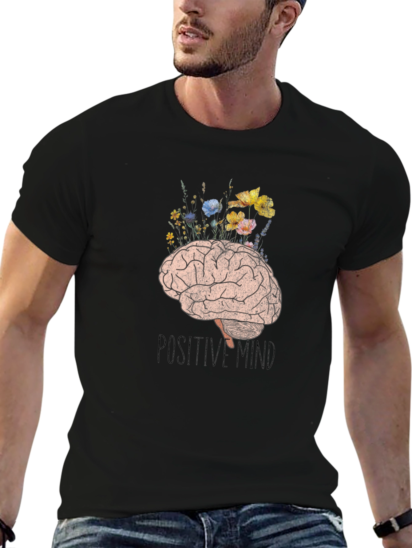 Positive Mind Brain Floral Graphic Tee - Unisex