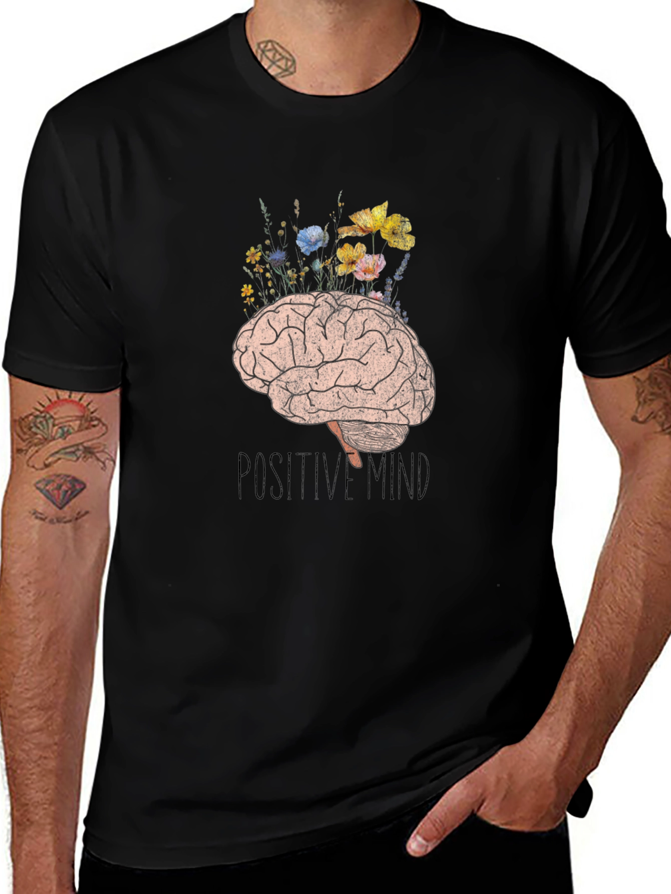 Positive Mind Brain Floral Graphic Tee - Unisex