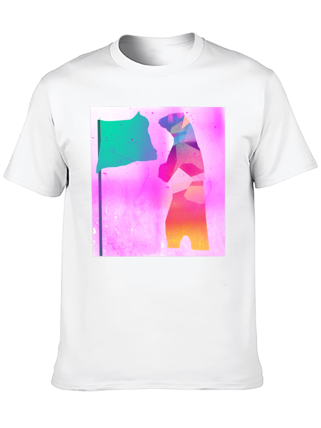Abstract Bear Flag Graphic Tee - Black Cotton Blend