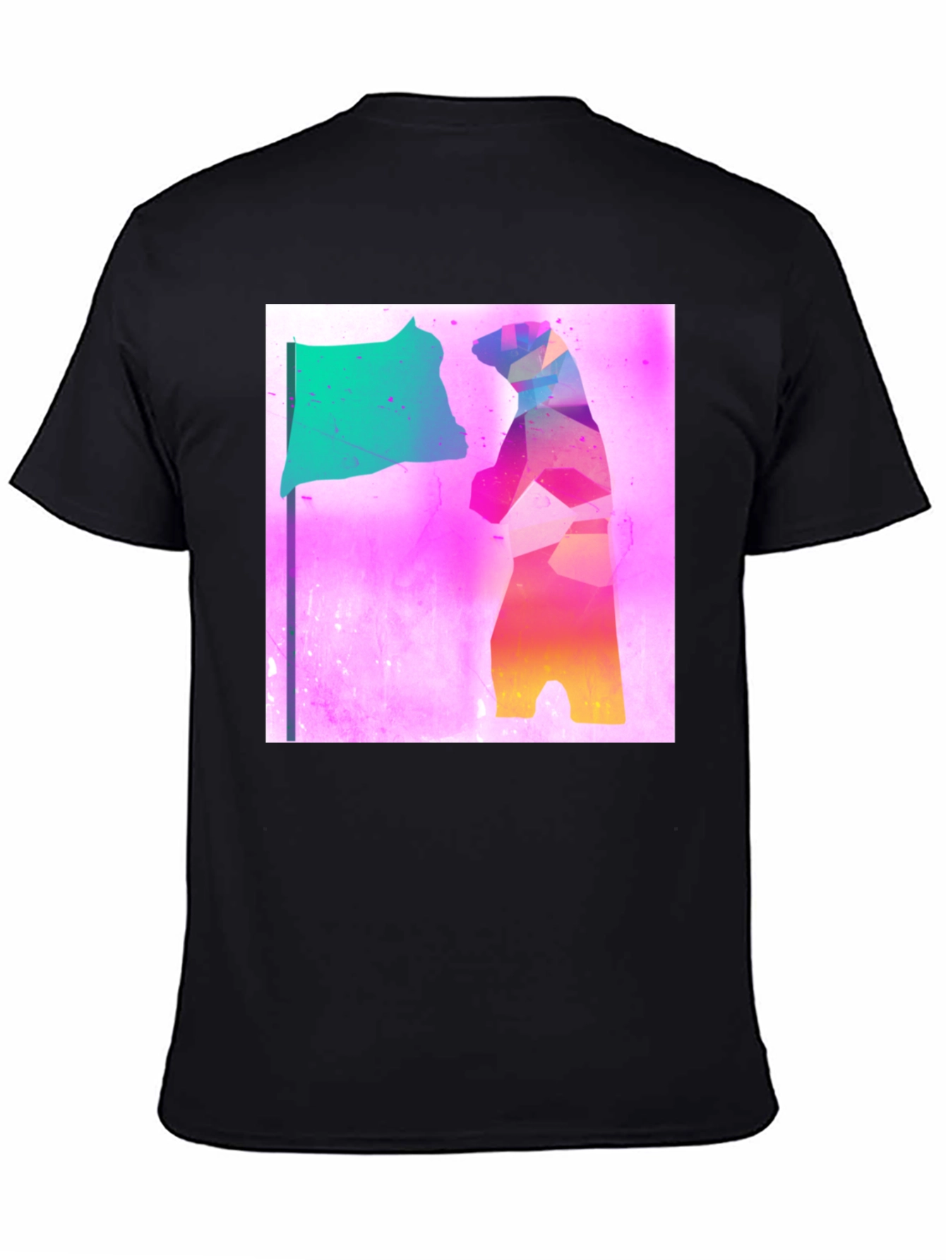 Abstract Bear Flag Graphic Tee - Black Cotton Blend