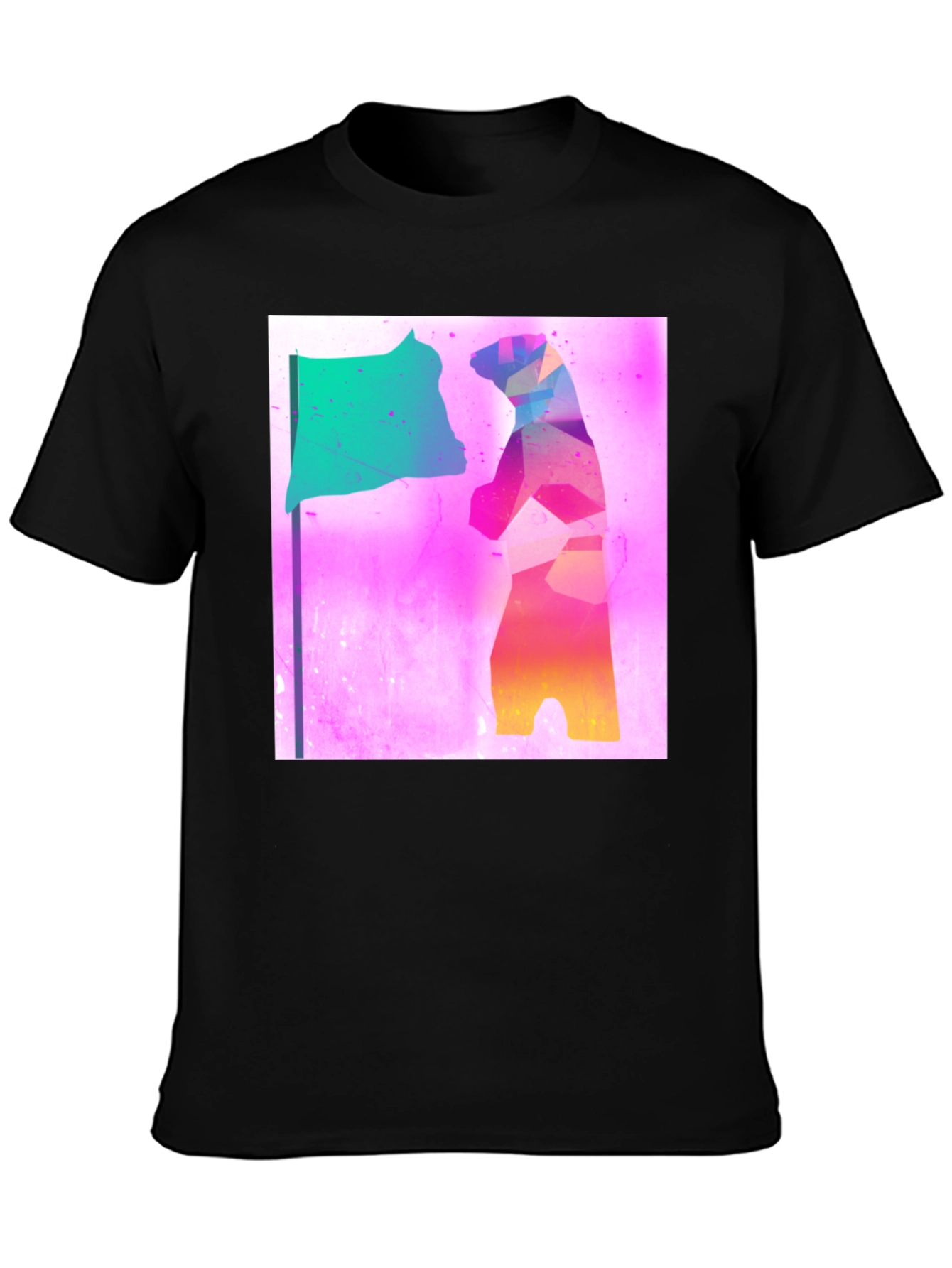 Abstract Bear Flag Graphic Tee - Black Cotton Blend