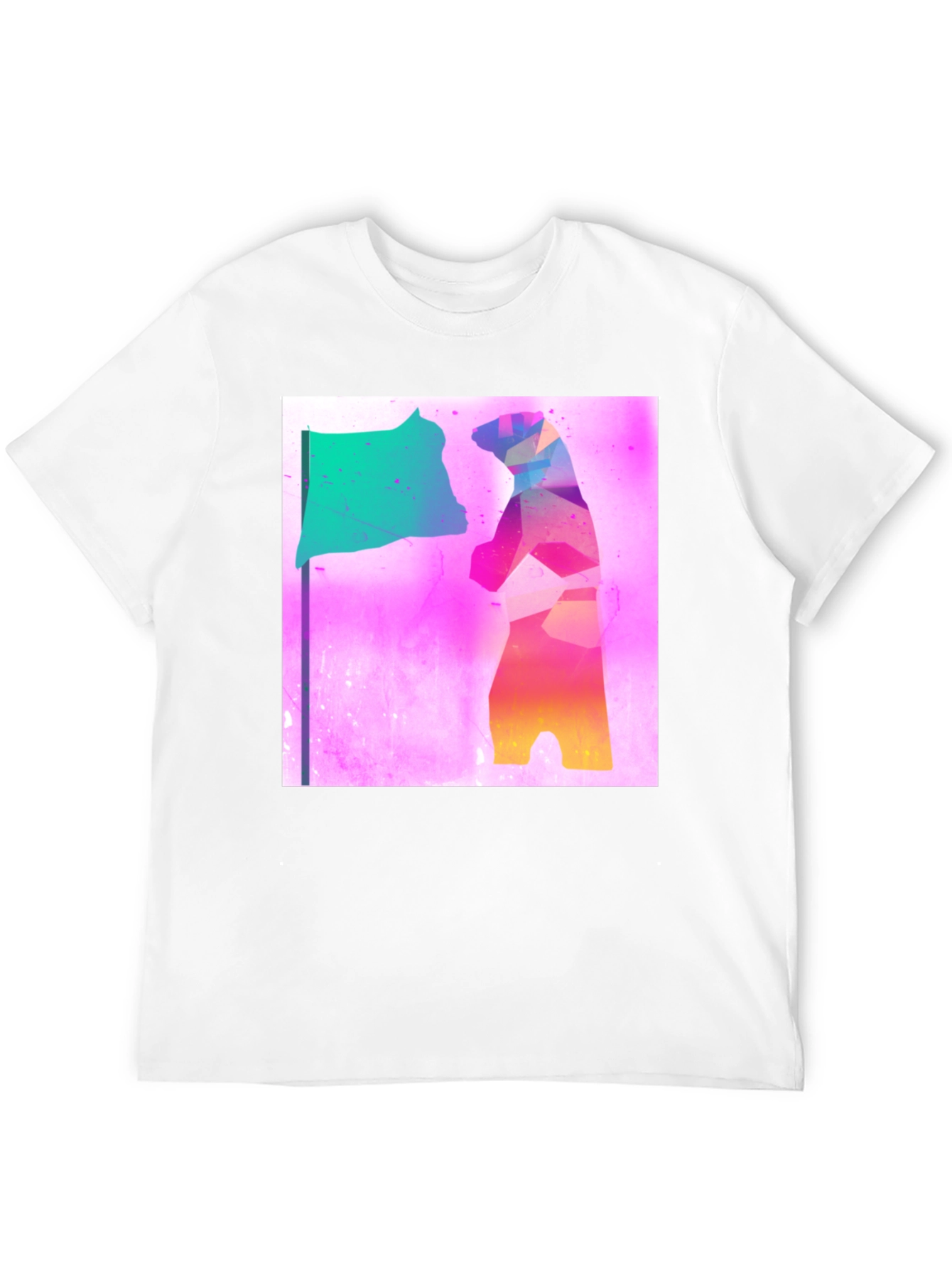 Abstract Bear Flag Graphic Tee - Black Cotton Blend