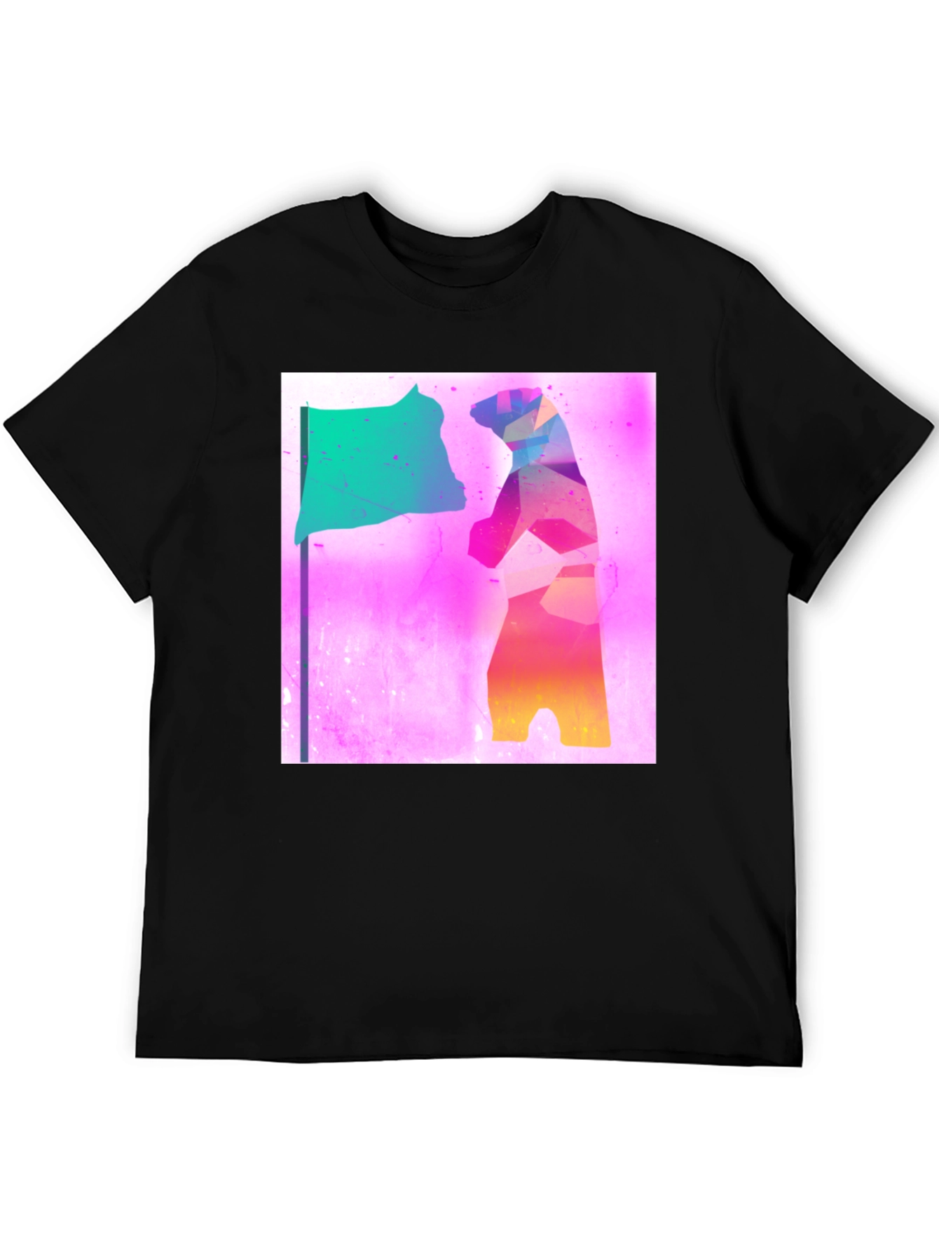 Abstract Bear Flag Graphic Tee - Black Cotton Blend