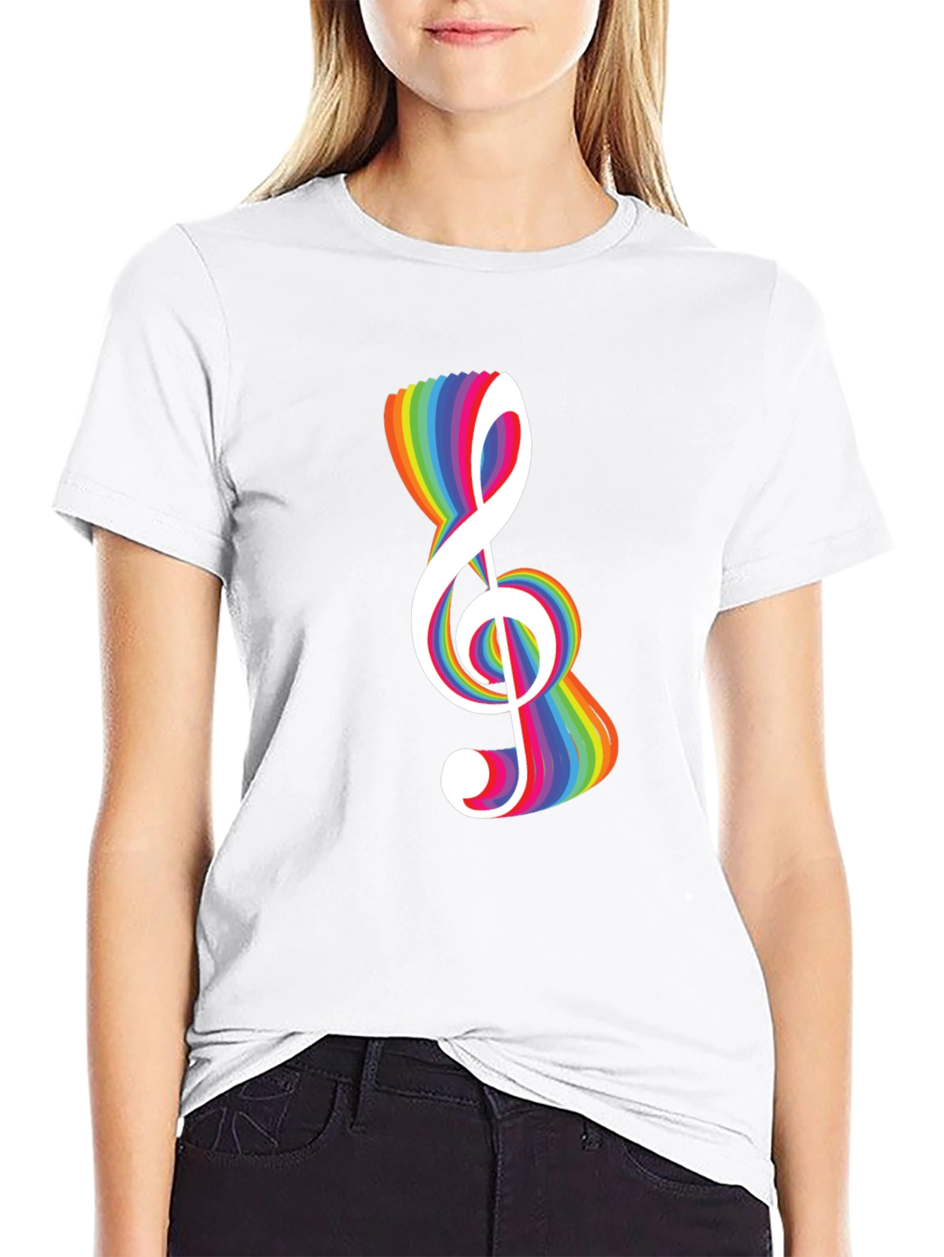 Rainbow Treble Clef Black T-Shirt