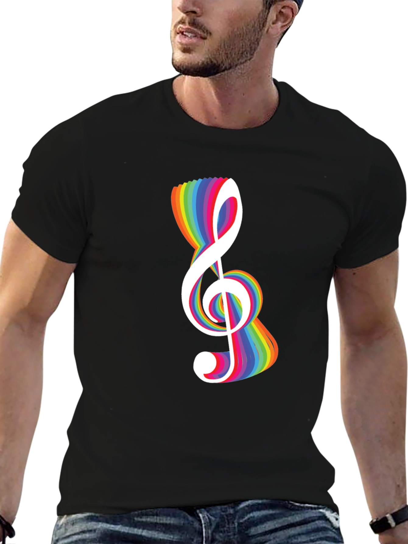 Rainbow Treble Clef Black T-Shirt