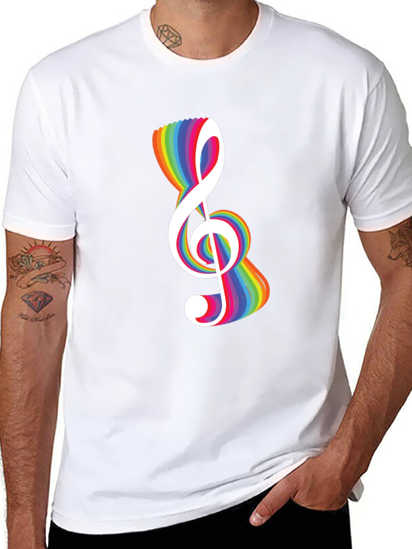 Rainbow Treble Clef Black T-Shirt