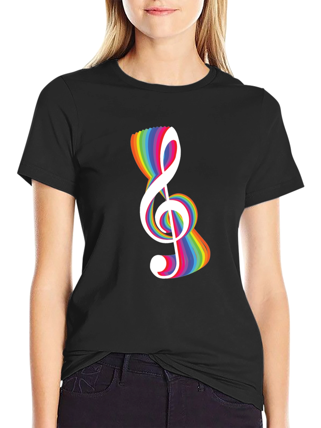 Rainbow Treble Clef Black T-Shirt