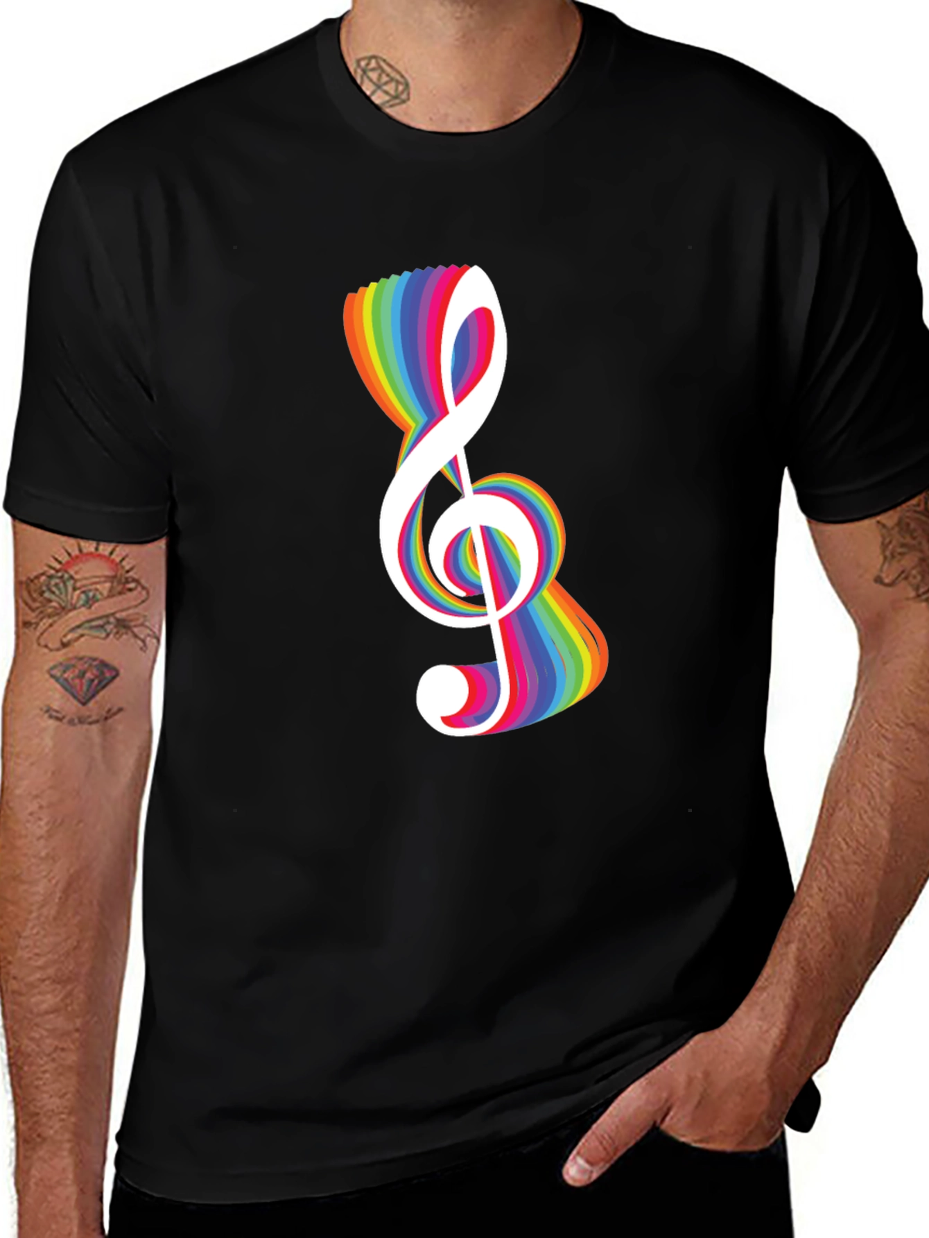 Rainbow Treble Clef Black T-Shirt