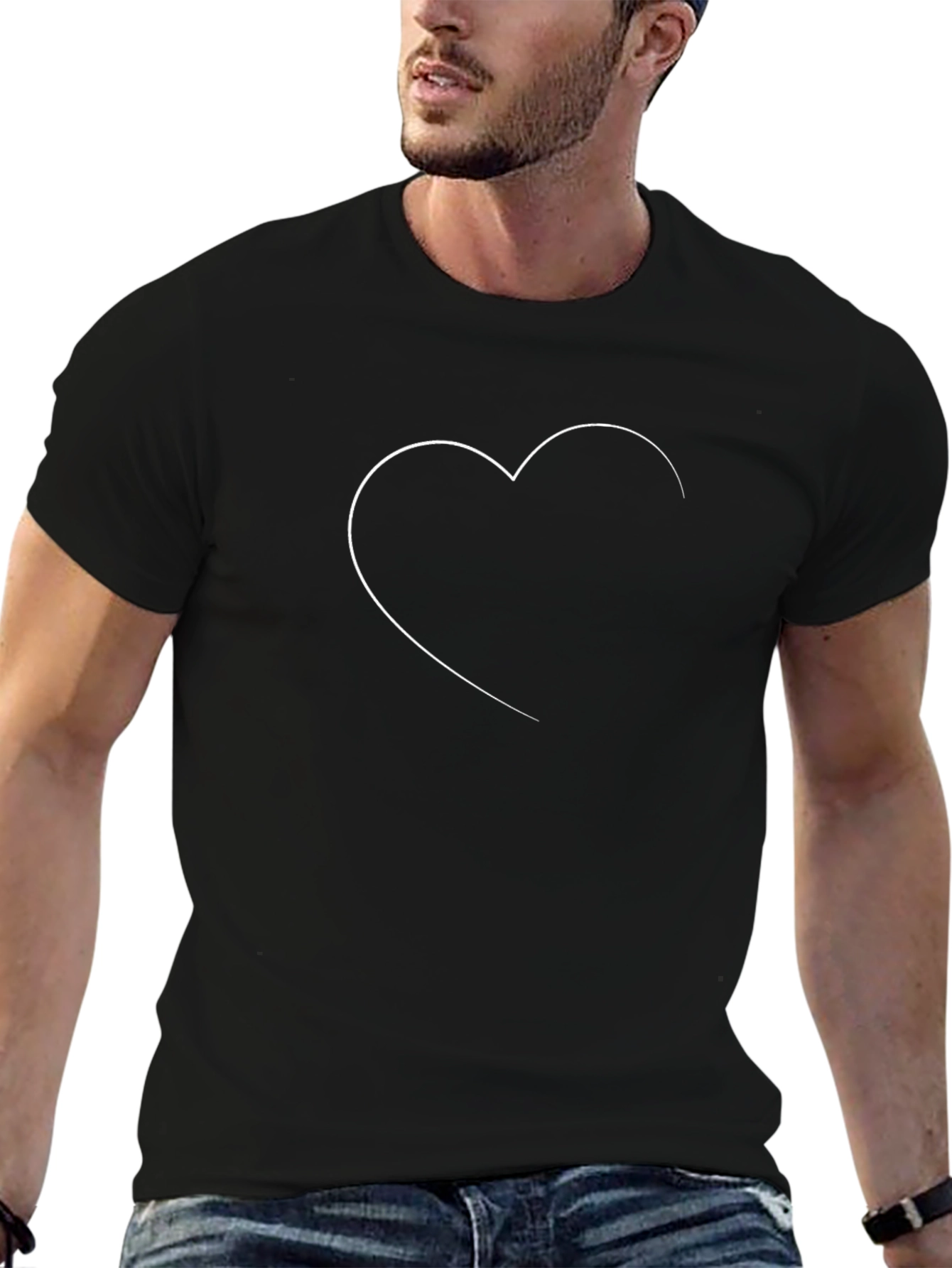 Minimalist Heart Outline Black Tee