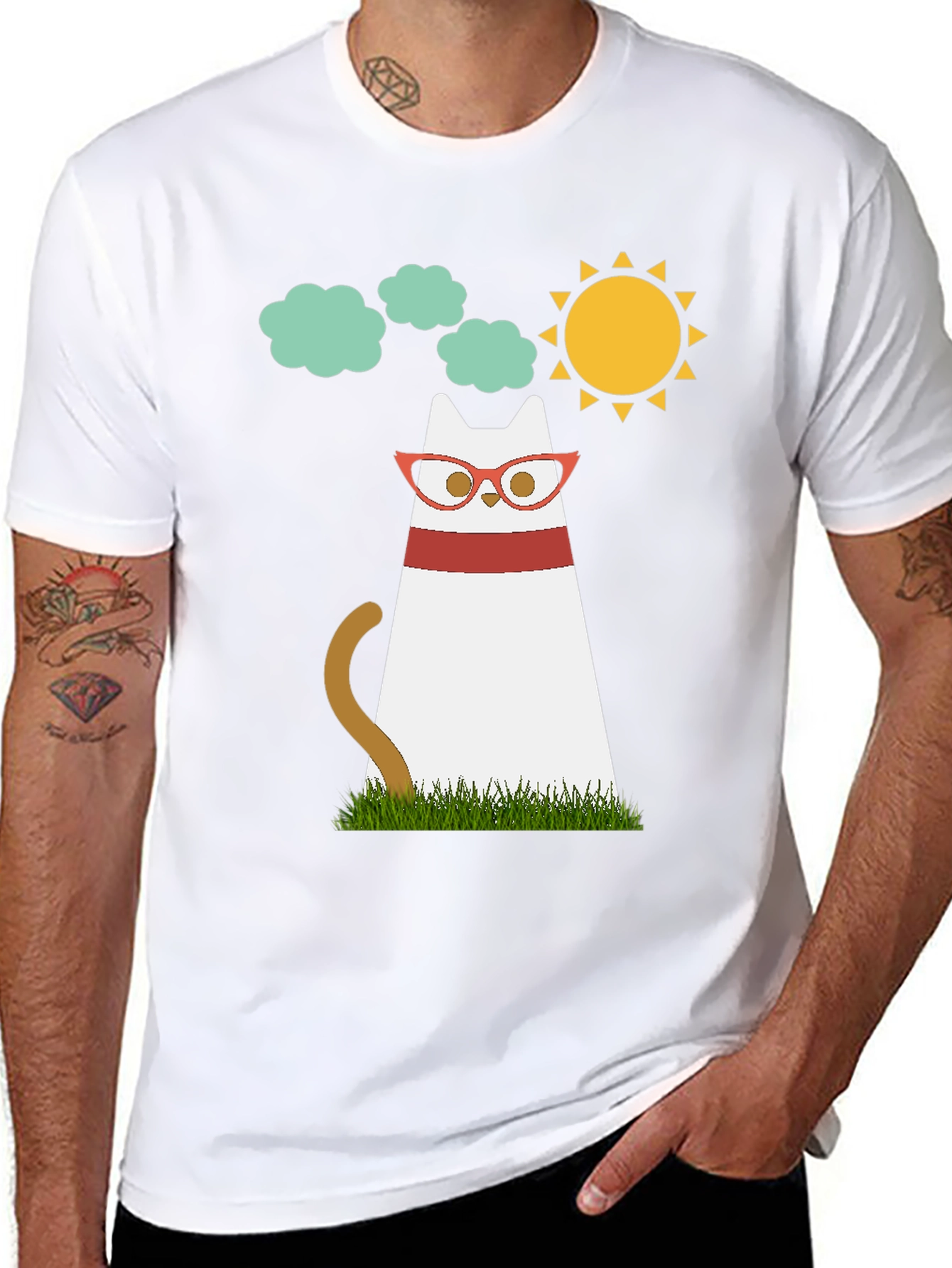 Cool Cat Tee - Cartoon Cat with Glasses T-Shirt