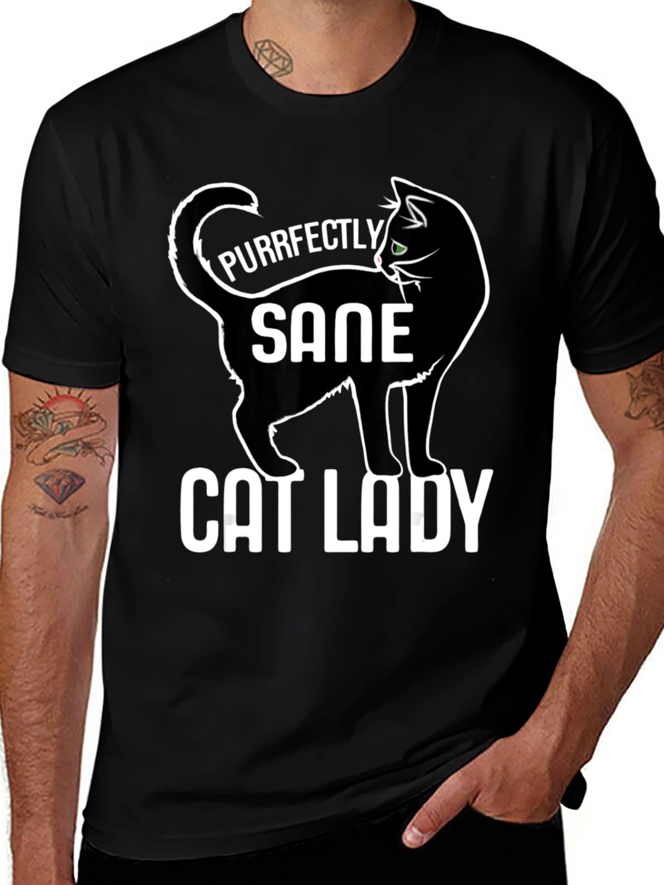 Purrfectly Sane Cat Lady Black T-Shirt