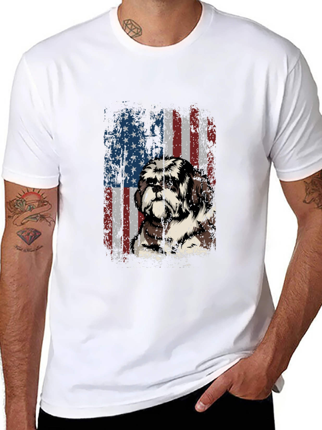 American Flag Shih Tzu T-Shirt Patriotic Dog Tee