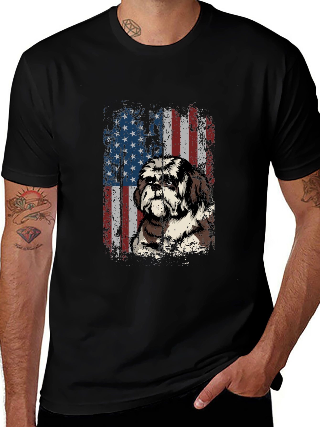American Flag Shih Tzu T-Shirt Patriotic Dog Tee