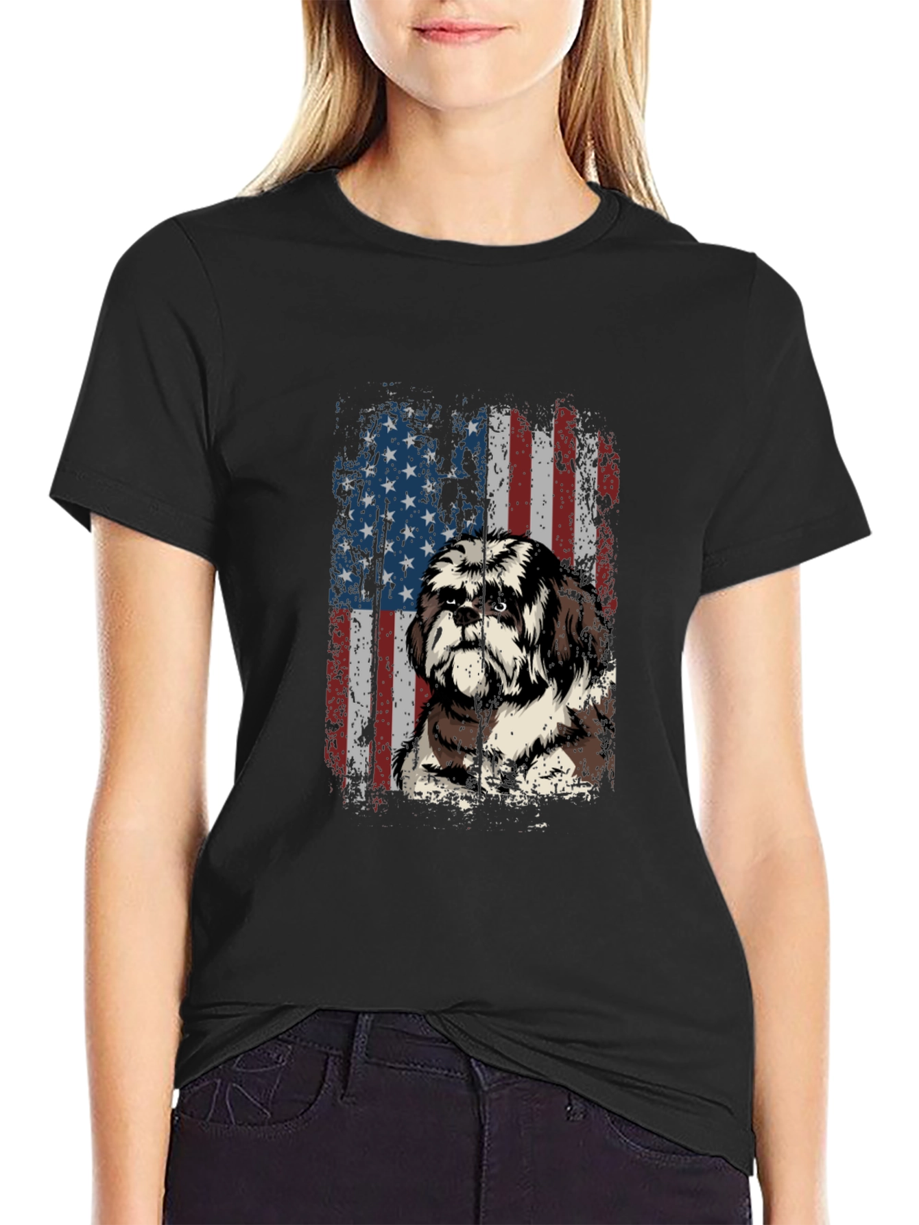American Flag Shih Tzu T-Shirt Patriotic Dog Tee