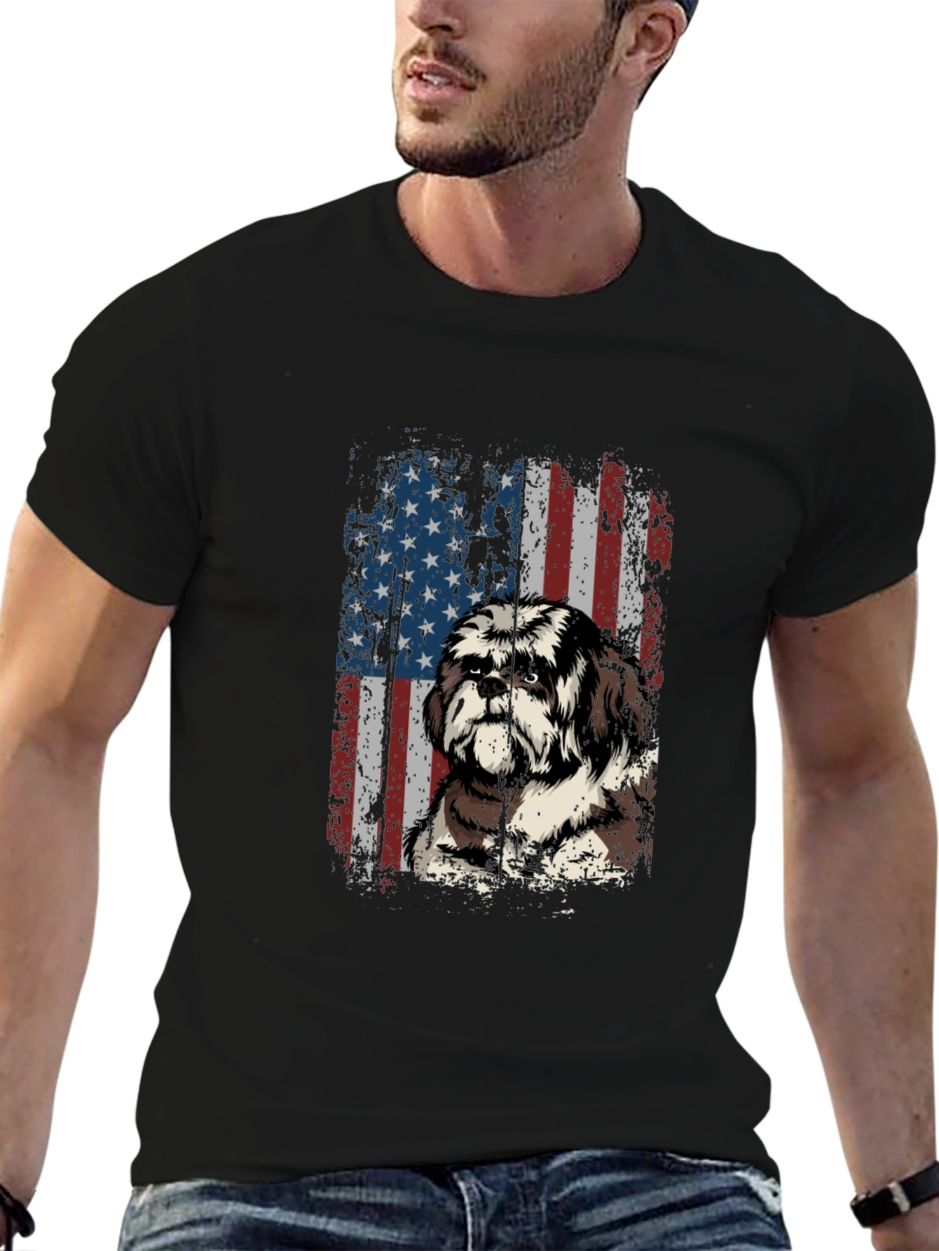 American Flag Shih Tzu T-Shirt Patriotic Dog Tee