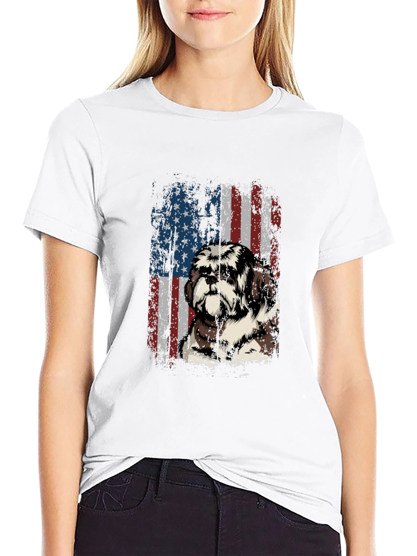 American Flag Shih Tzu T-Shirt Patriotic Dog Tee