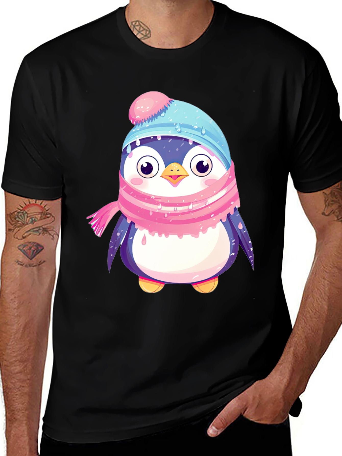 Cute Penguin Winter Hat Scarf T-Shirt