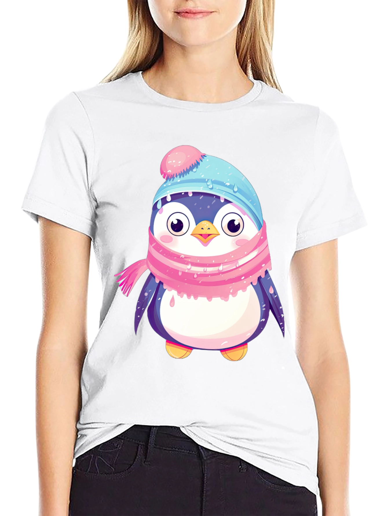 Cute Penguin Winter Hat Scarf T-Shirt