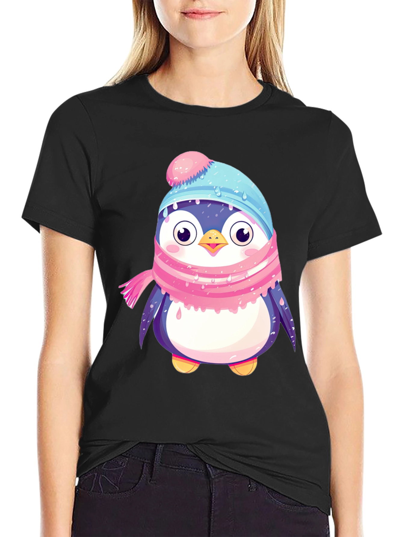 Cute Penguin Winter Hat Scarf T-Shirt