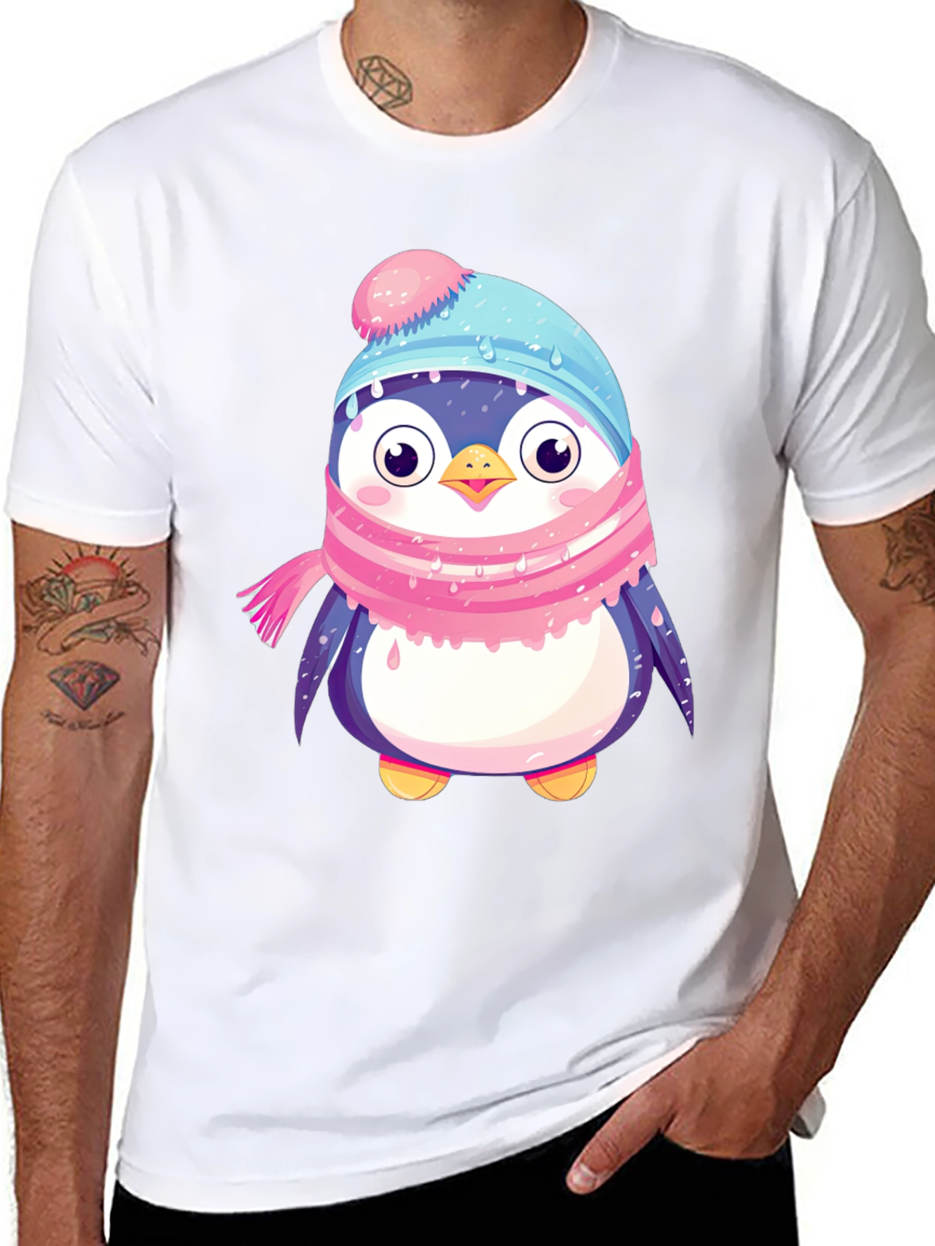 Cute Penguin Winter Hat Scarf T-Shirt