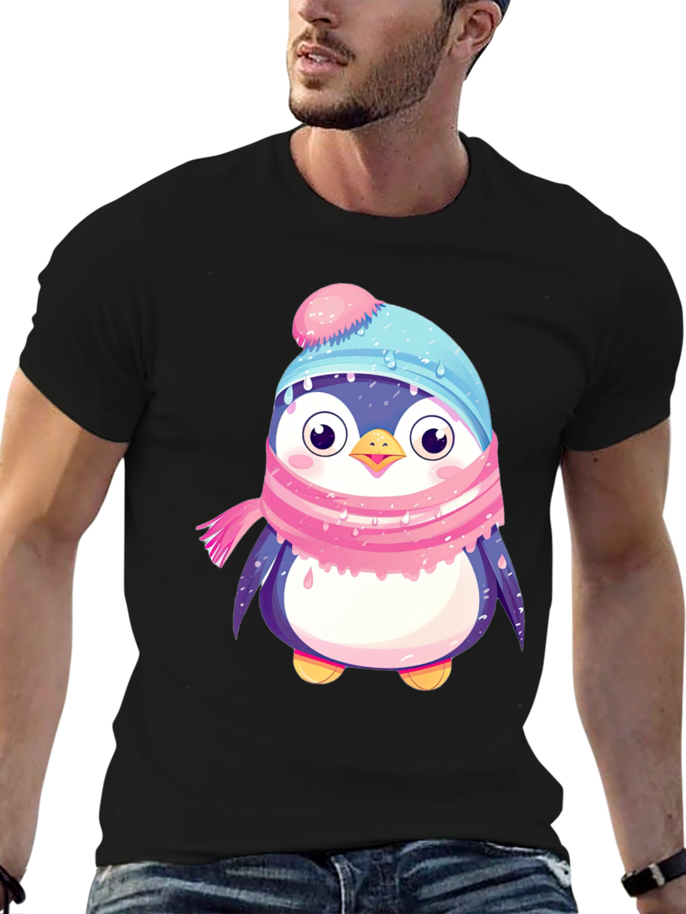 Cute Penguin Winter Hat Scarf T-Shirt