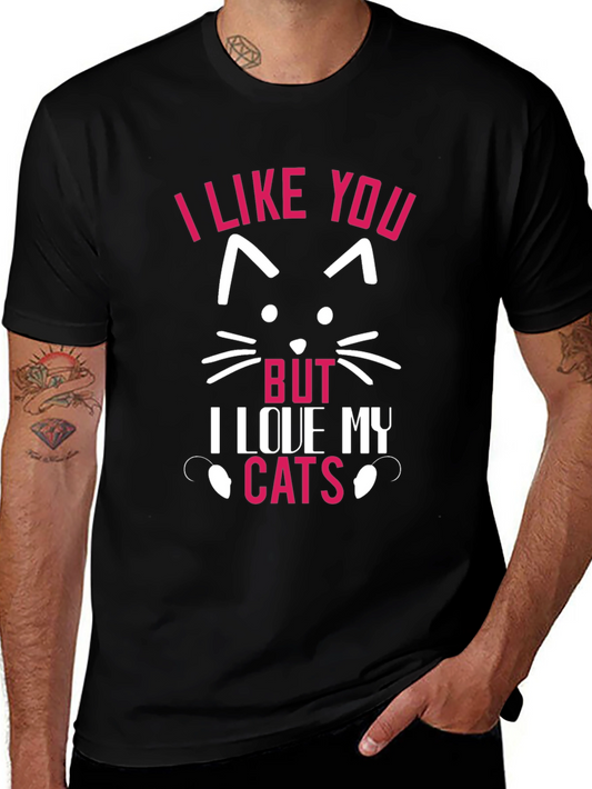 I Love My Cats Graphic Tee - Black Cotton T-Shirt