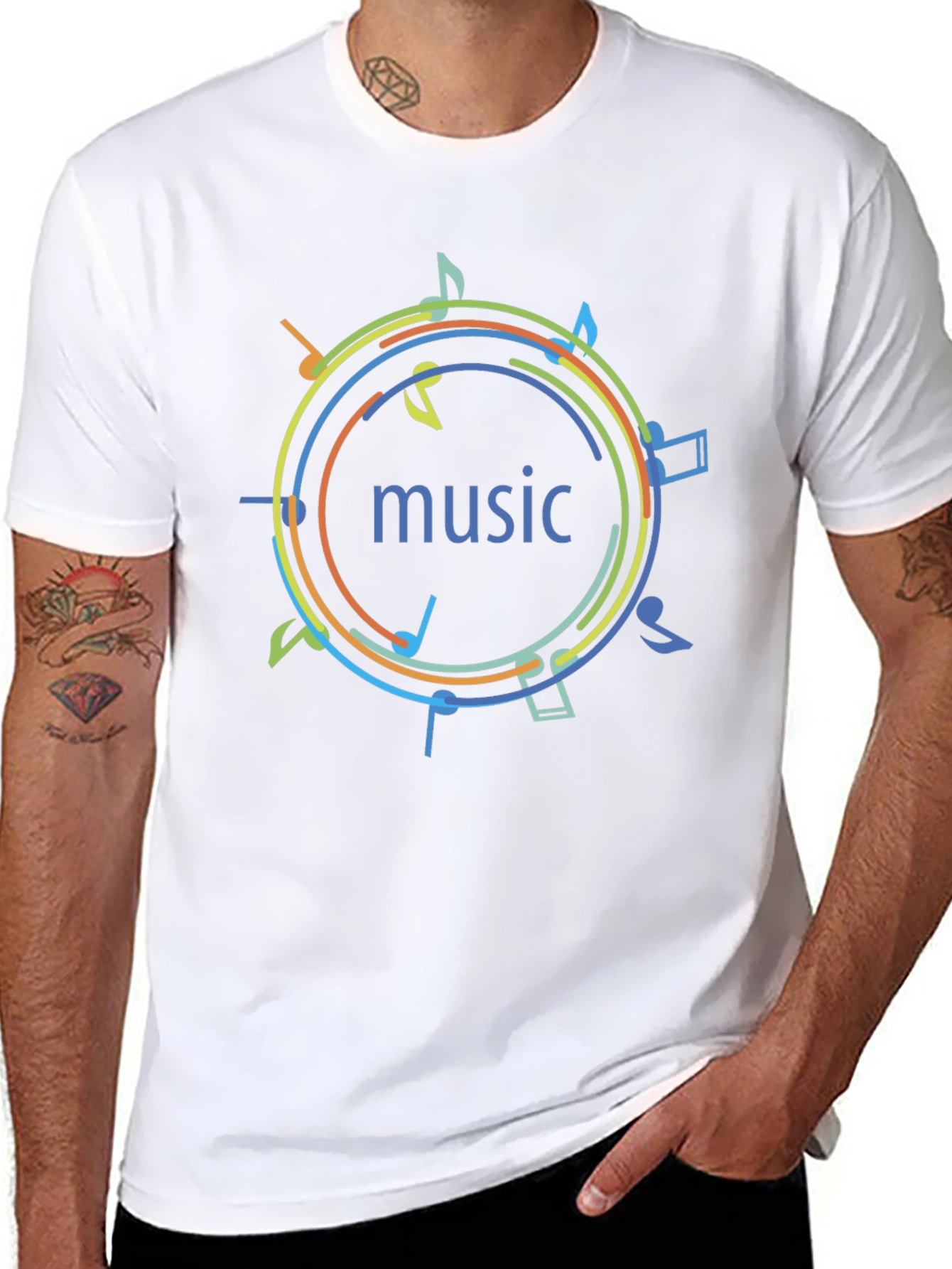 Music Notes Graphic Print T-Shirt - Black