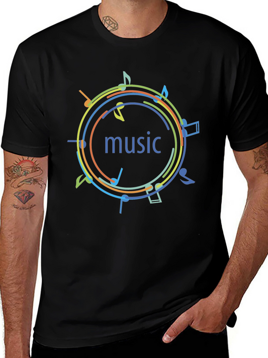 Music Notes Graphic Print T-Shirt - Black