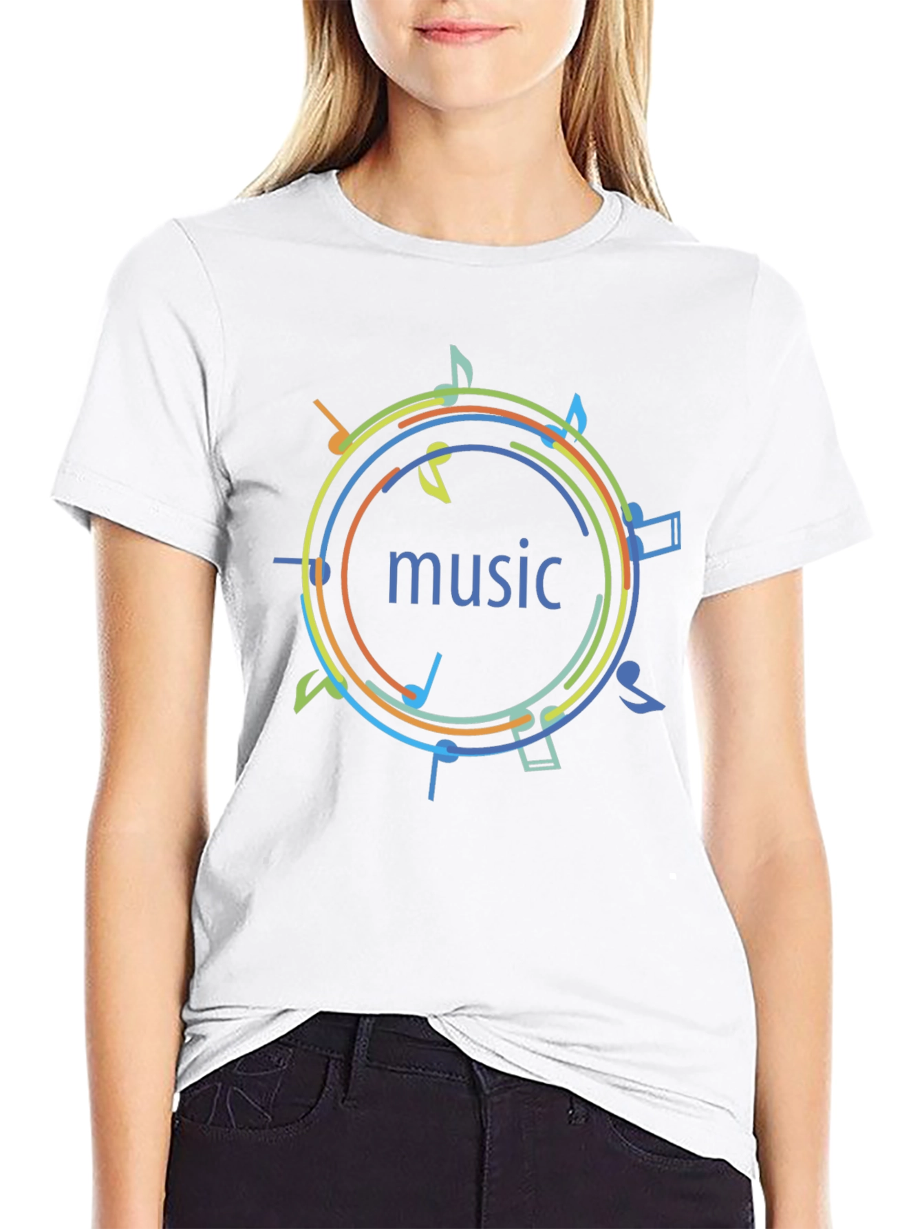 Music Notes Graphic Print T-Shirt - Black