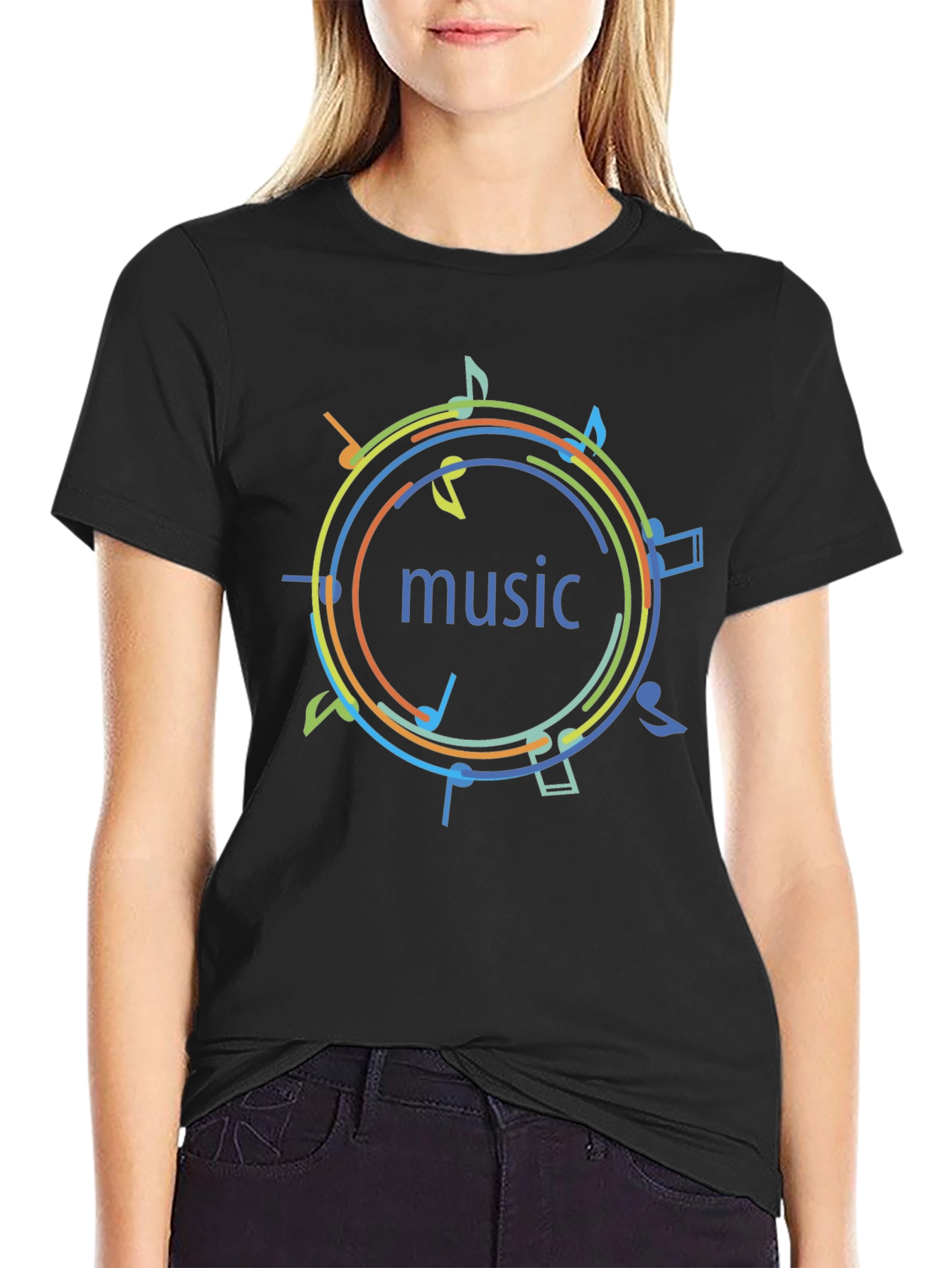 Music Notes Graphic Print T-Shirt - Black